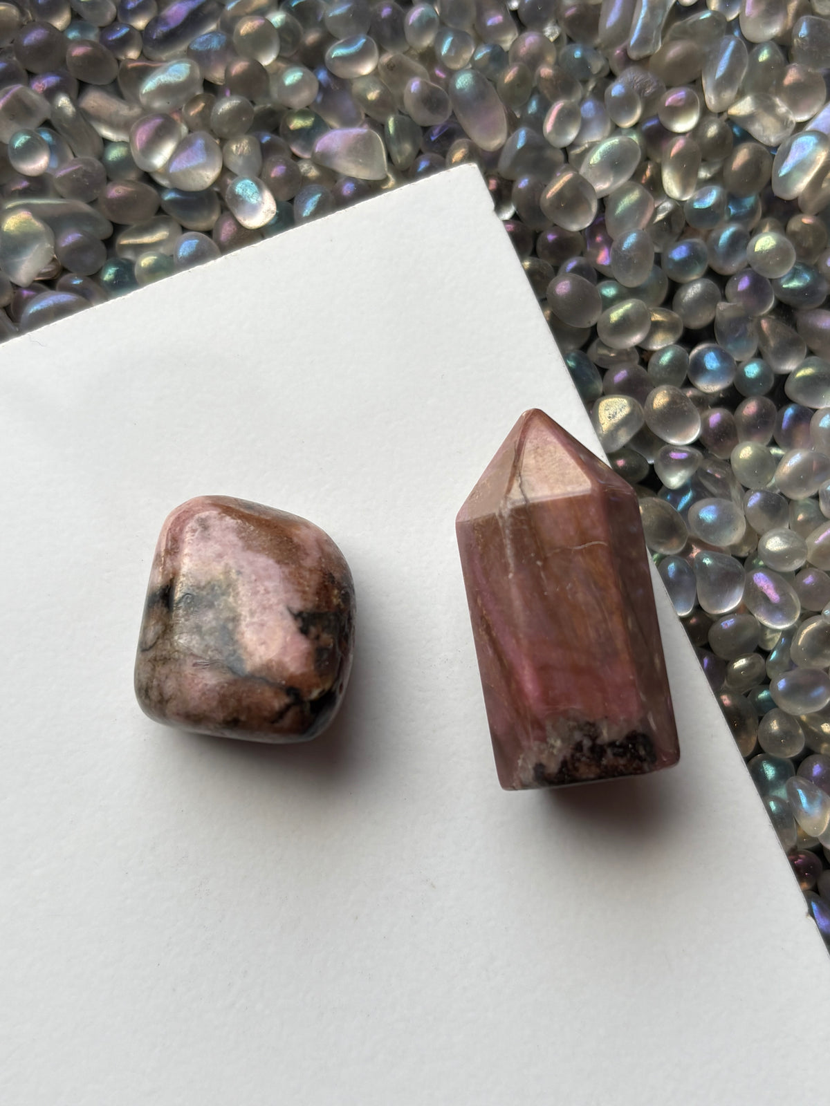 Rhodonite Gemstone Crystal Mini Point Tower & Tumbled Stone - Gift Set (1)