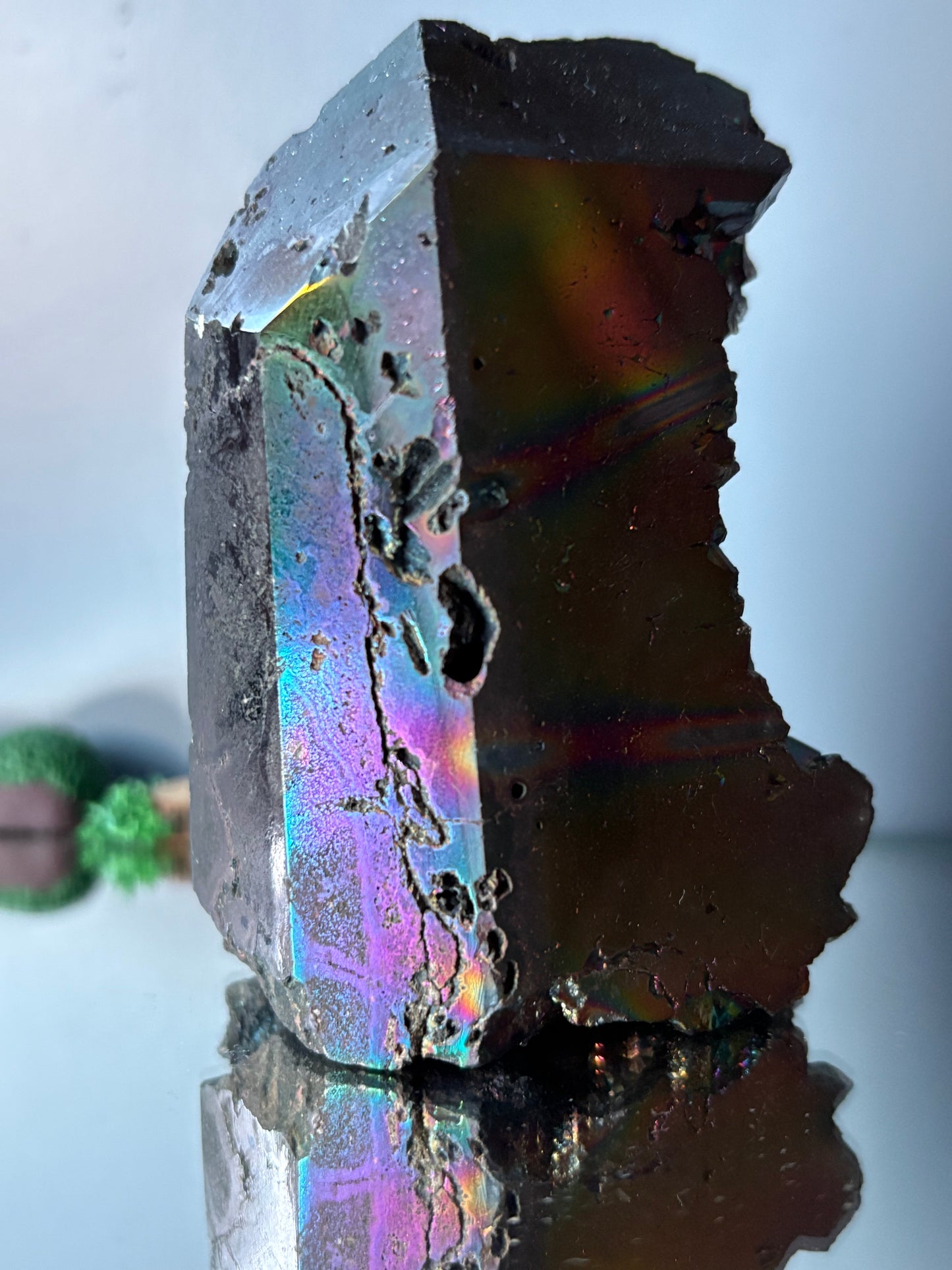 Black Aura Coated Amethyst Gemstone Crystal Cluster Tower Chunk (A)