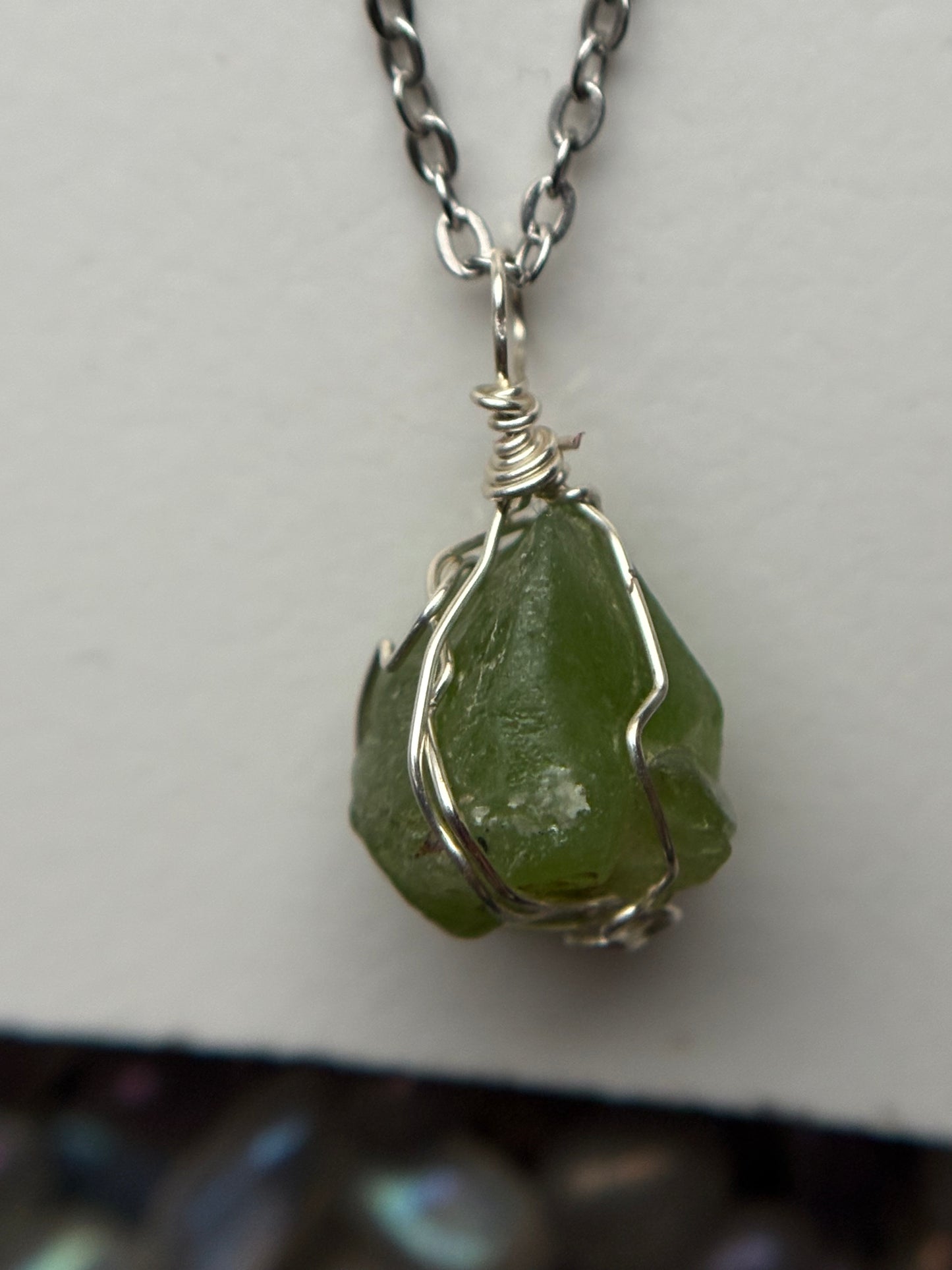Peridot Rough Part Terminated Gemstone Crystal Wire Wrap Necklace