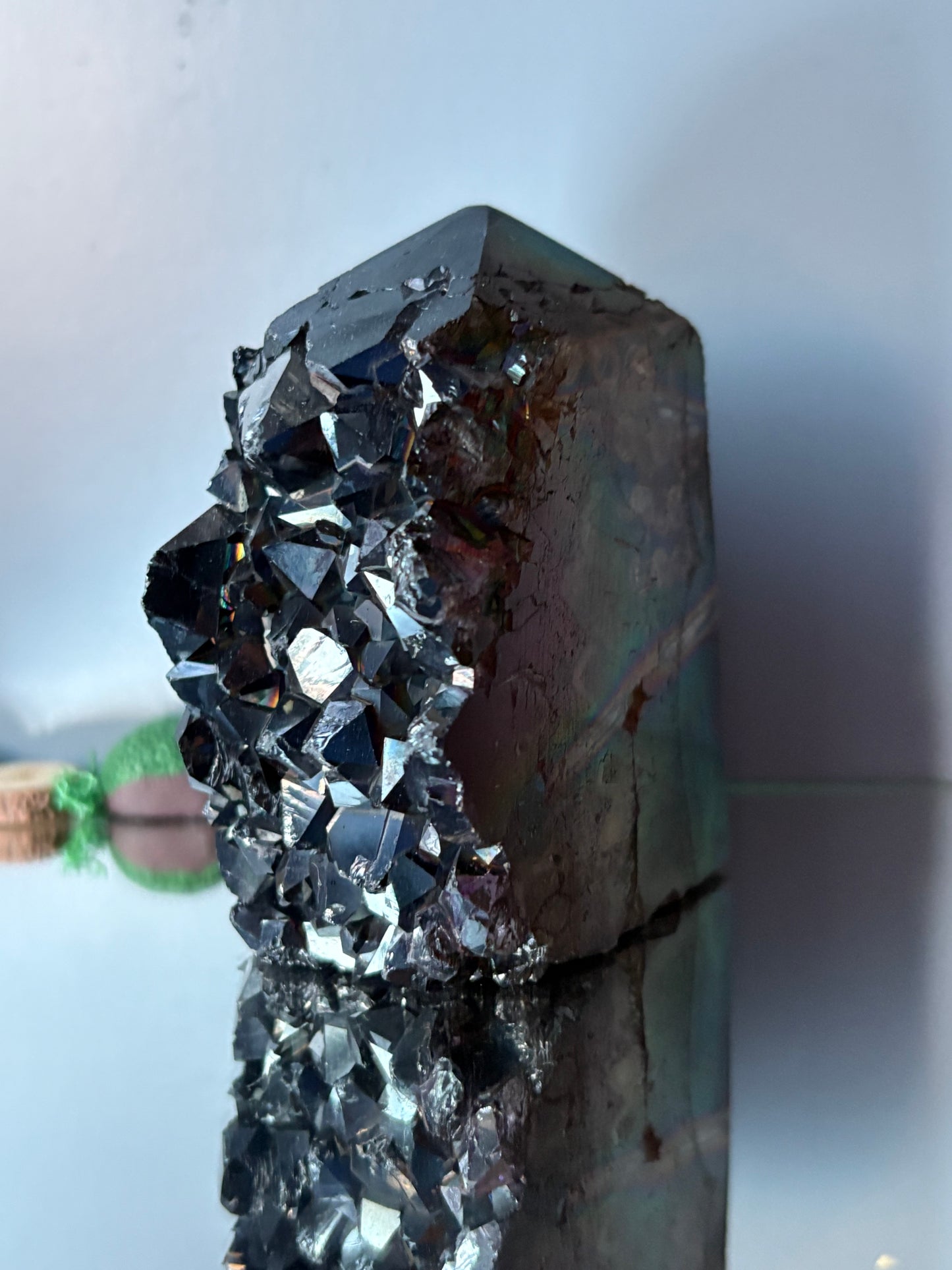 Black Aura Coated Amethyst Gemstone Crystal Cluster Tower Chunk (C)