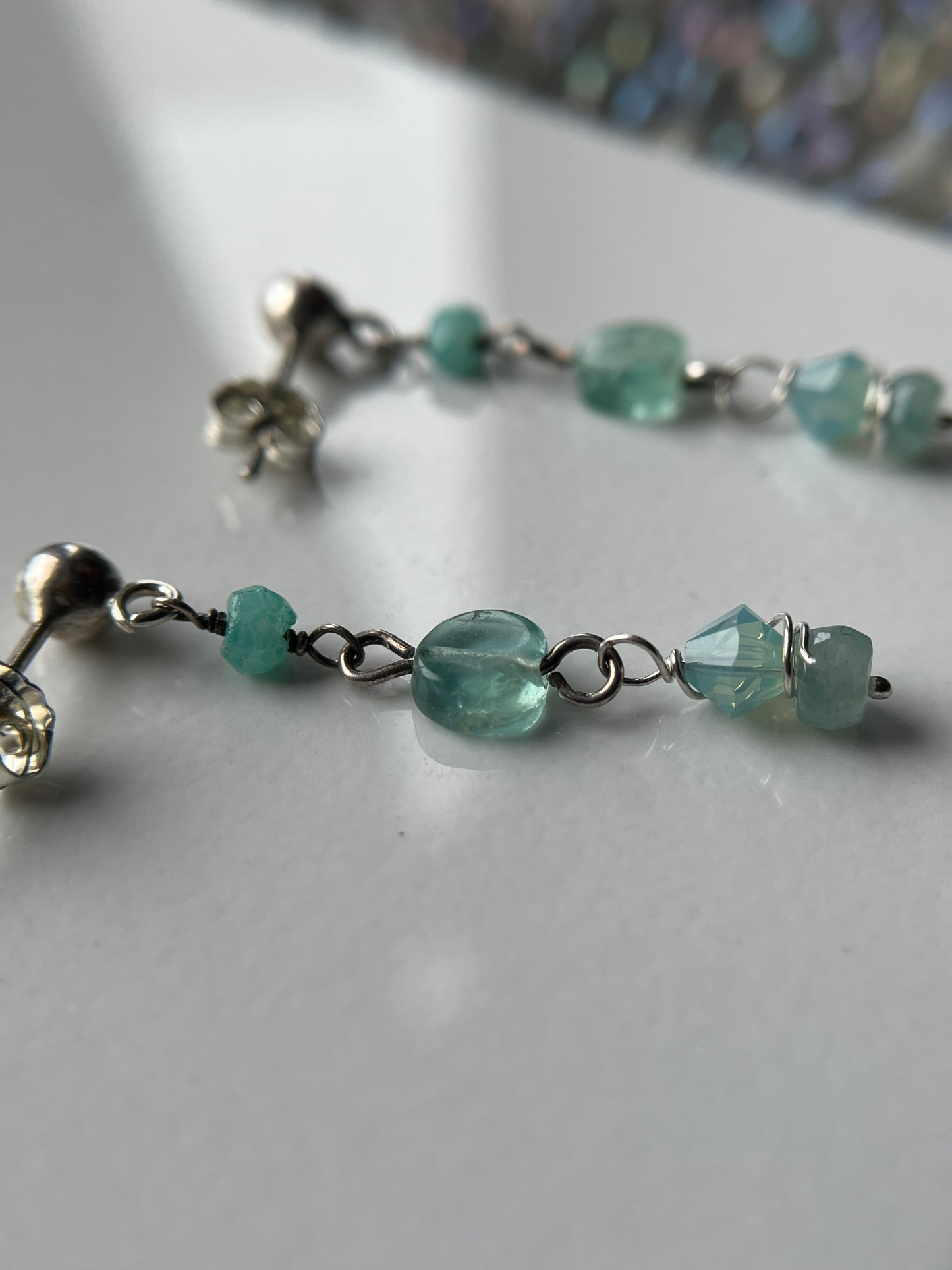 Sea Blue Apatite Aqua Chalcedony Crystal Gemstone Swarovski 925 Silver Drop Earrings
