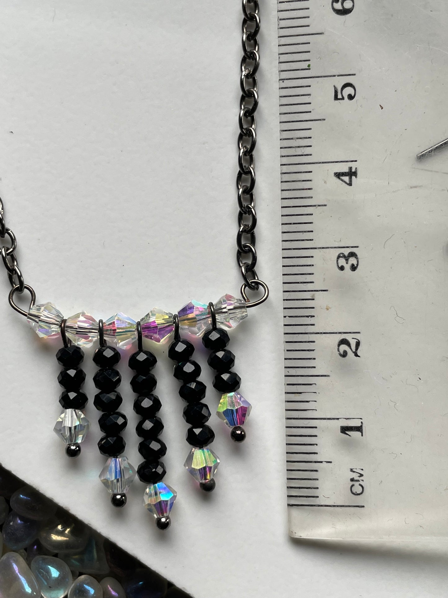 Black Spinel Gemstone & AB Swarovski Crystal Waterfall Necklace Set