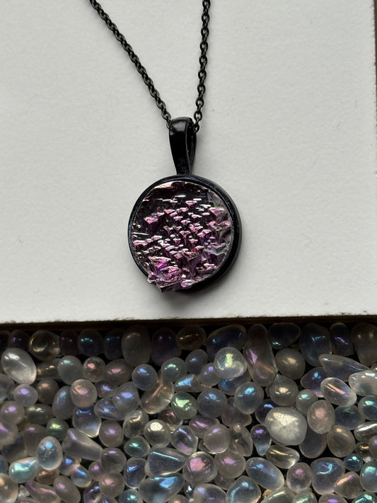 Pink Bismuth Crystal Metal Art Cord Necklace MINI CIRCLE