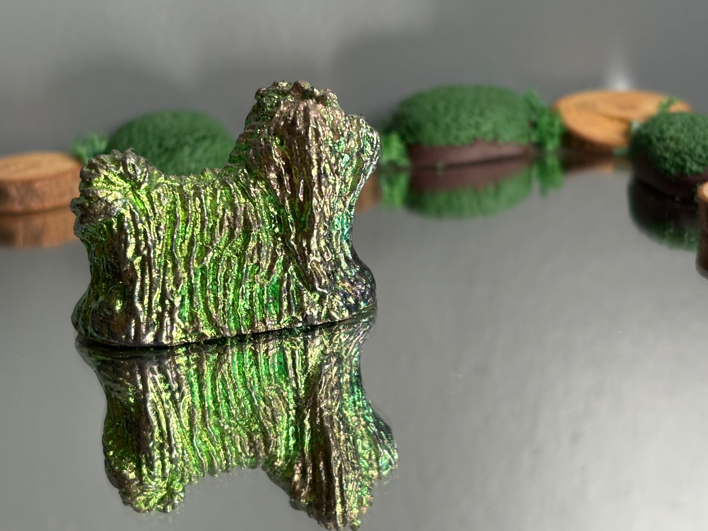 Green Teal Mini Dog Bismuth Crystal Metal Art Sculpture