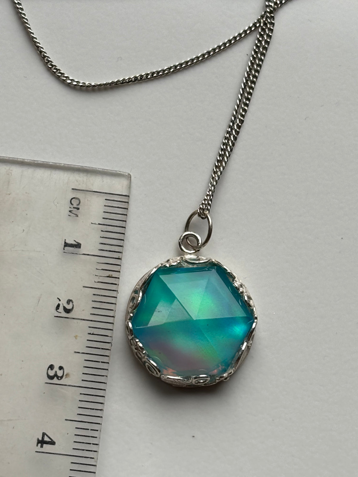 Aurora Opal Doublet Crystal Gemstone Hexagonal Leaf Bezel 925 Sterling Silver Necklace