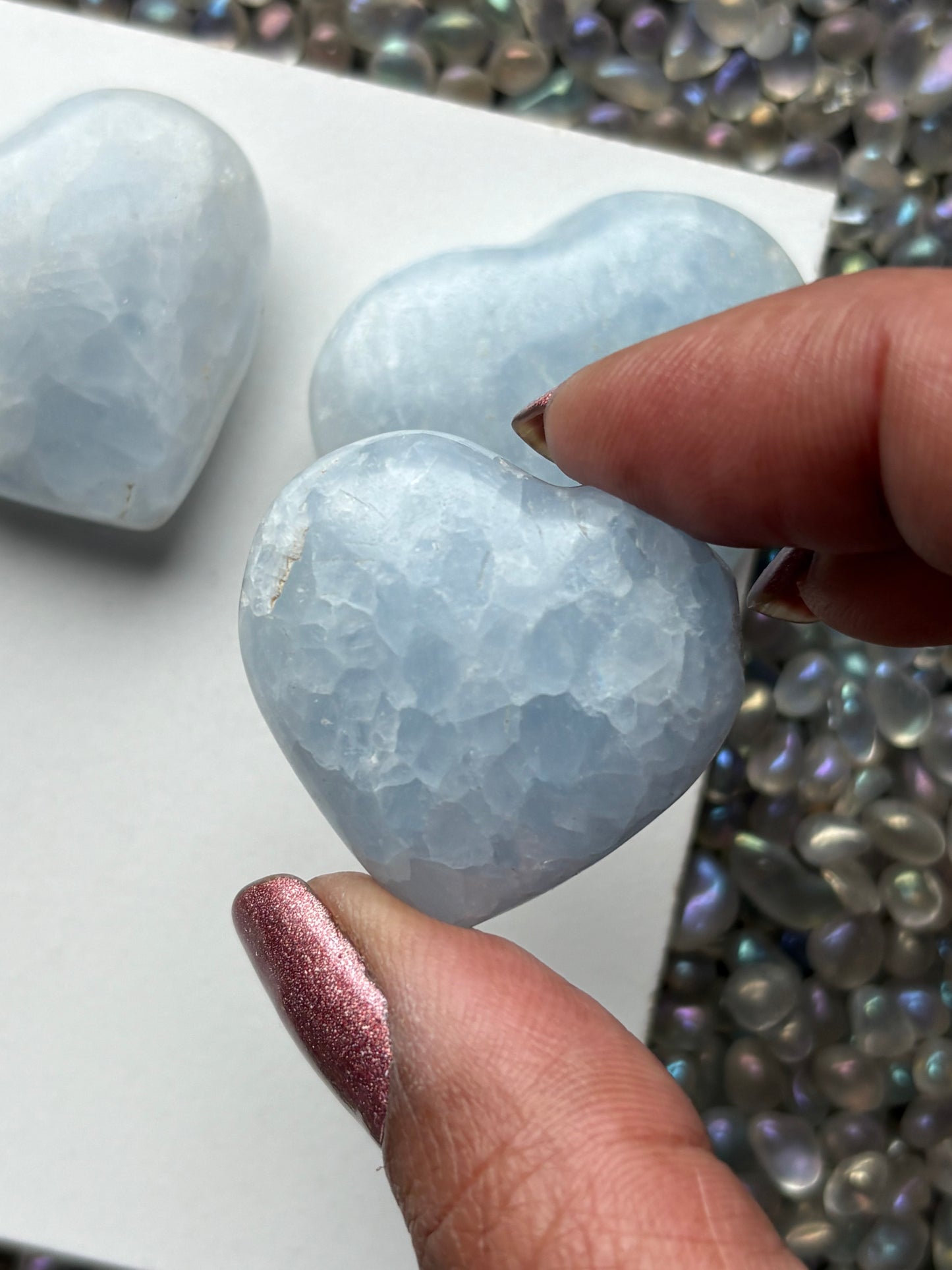 Blue Calcite Crystal Gemstone Heart Carving