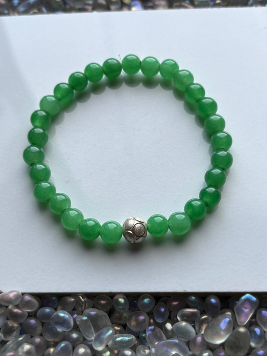Green Quartz Crystal Gemstone Stretch Bracelet Sterling Silver