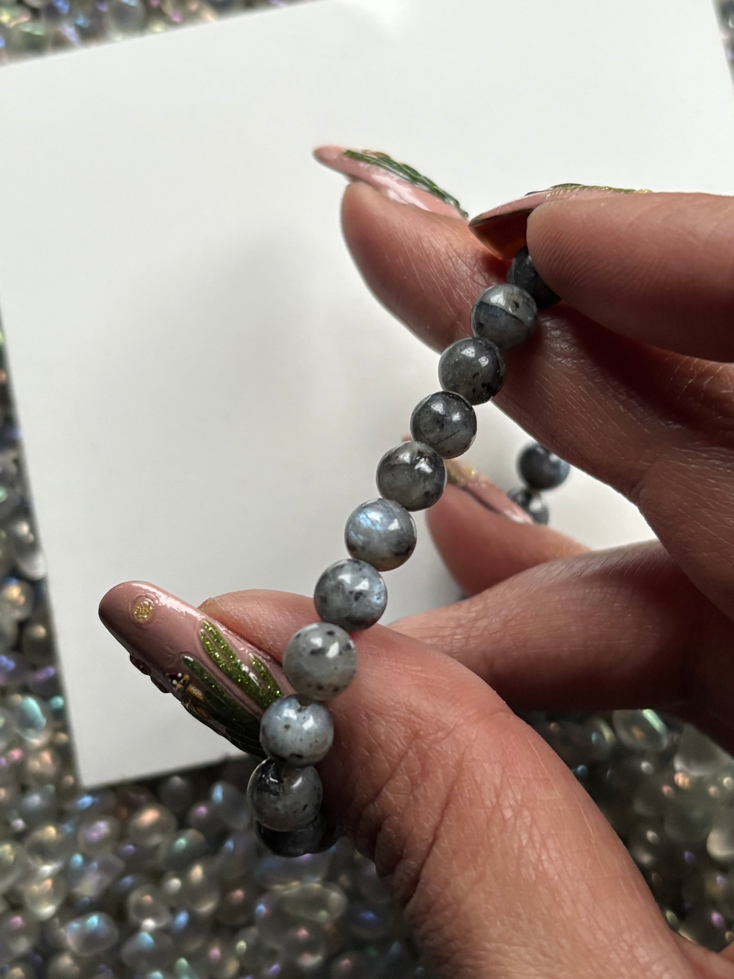 Larvikite Crystal Gemstone Stretch Bracelet