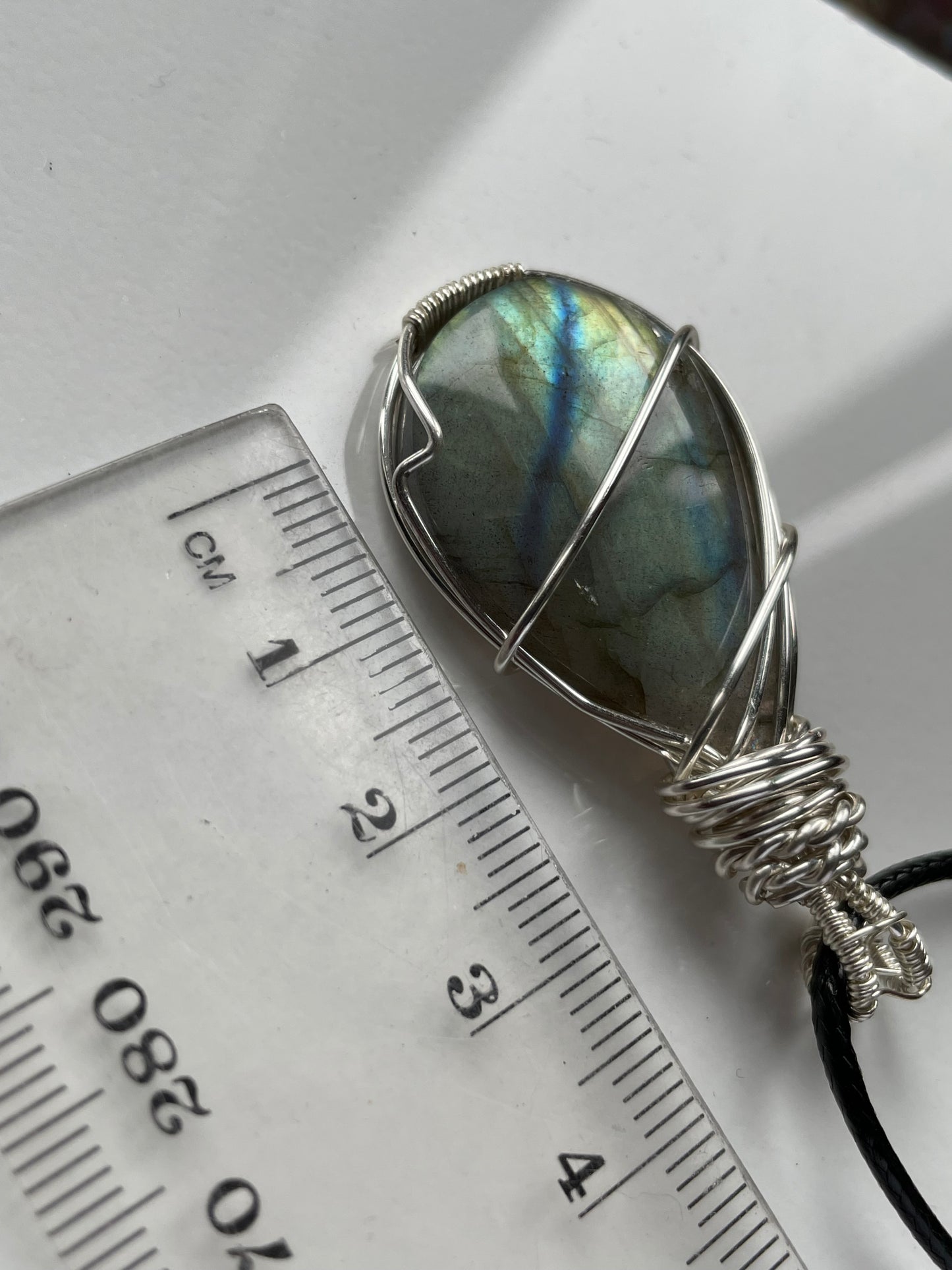 Gold Blue Labradorite Crystal Gemstone Silver Wire Necklace