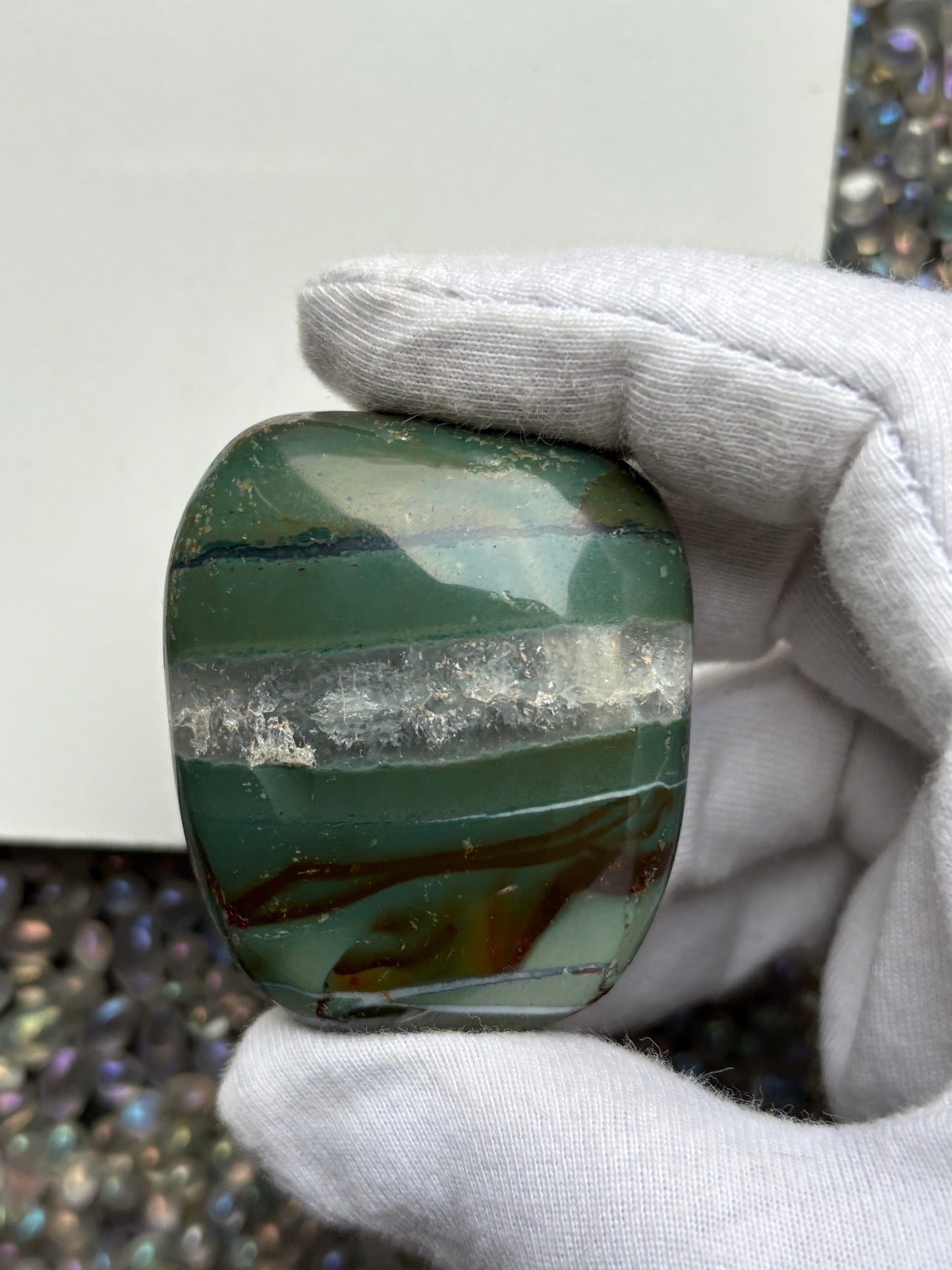 Teal Ocean Jasper Quartz Crystal Gemstone Palm Stone