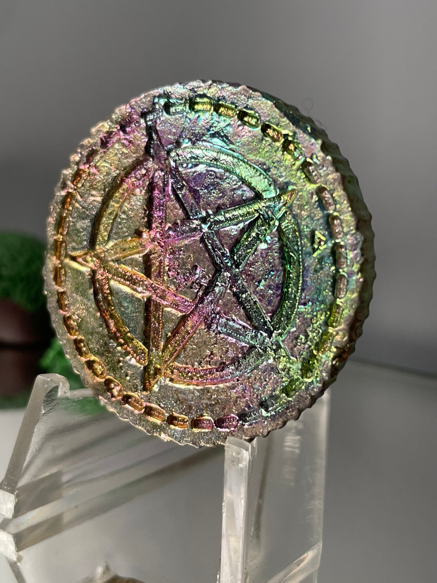 Rainbow Bismuth Crystal Star Coin Metal Sculpture Art (2)