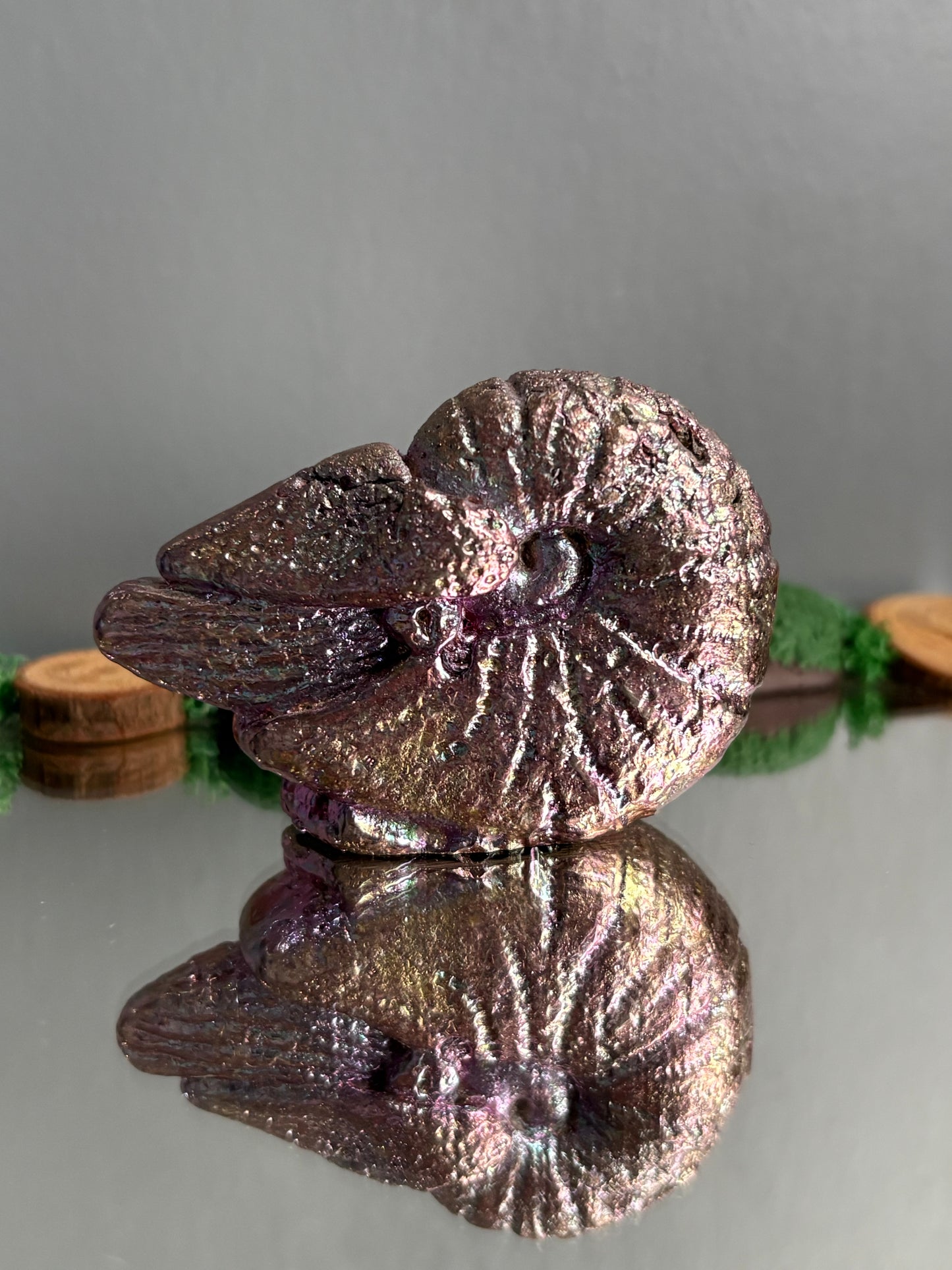 Pink Purple Bismuth Crystal Fossil (Nautilus) Metal Art Sculpture