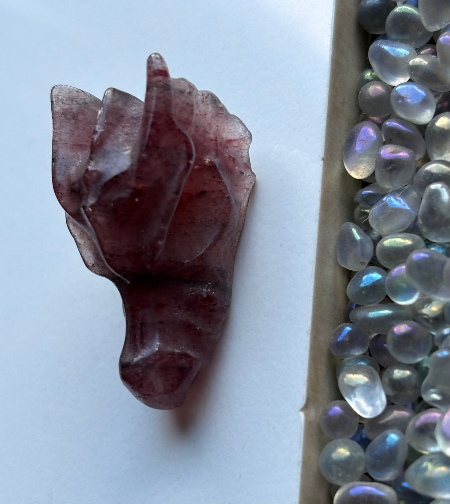 Red Strawberry Quartz Dragon Skull Mini Crystal Gemstone Carving