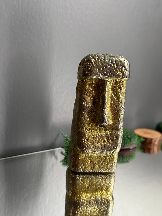 Gold Bismuth Crystal Moai Head Easter Island Metal Art Sculpture