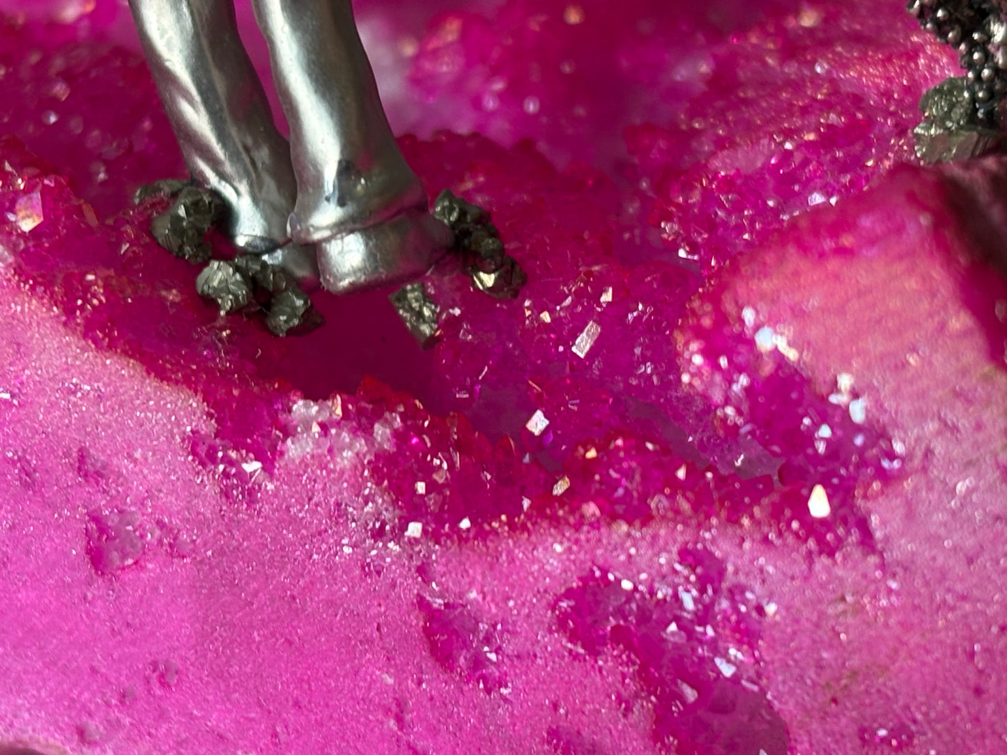Hot Pink Aura Quartz & Pyrite Crystal Gemstone Miner Cluster - Large
