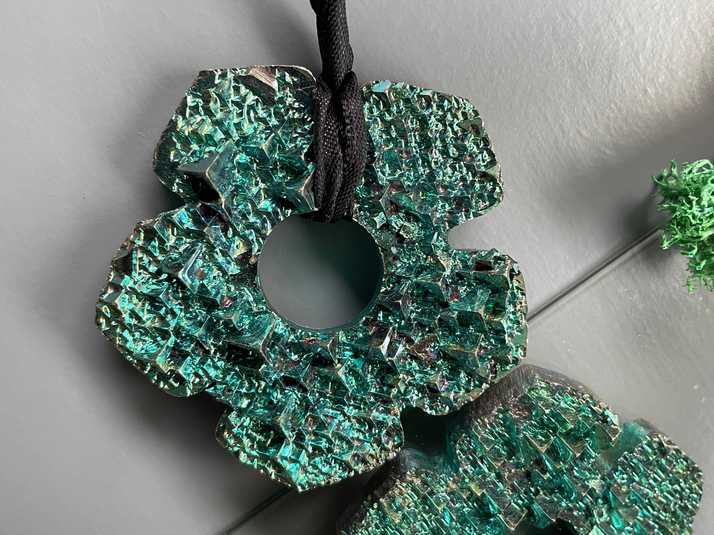 Teal Blue Bismuth Crystal Oversized Hippie Flower Cut Out Wall Hanging