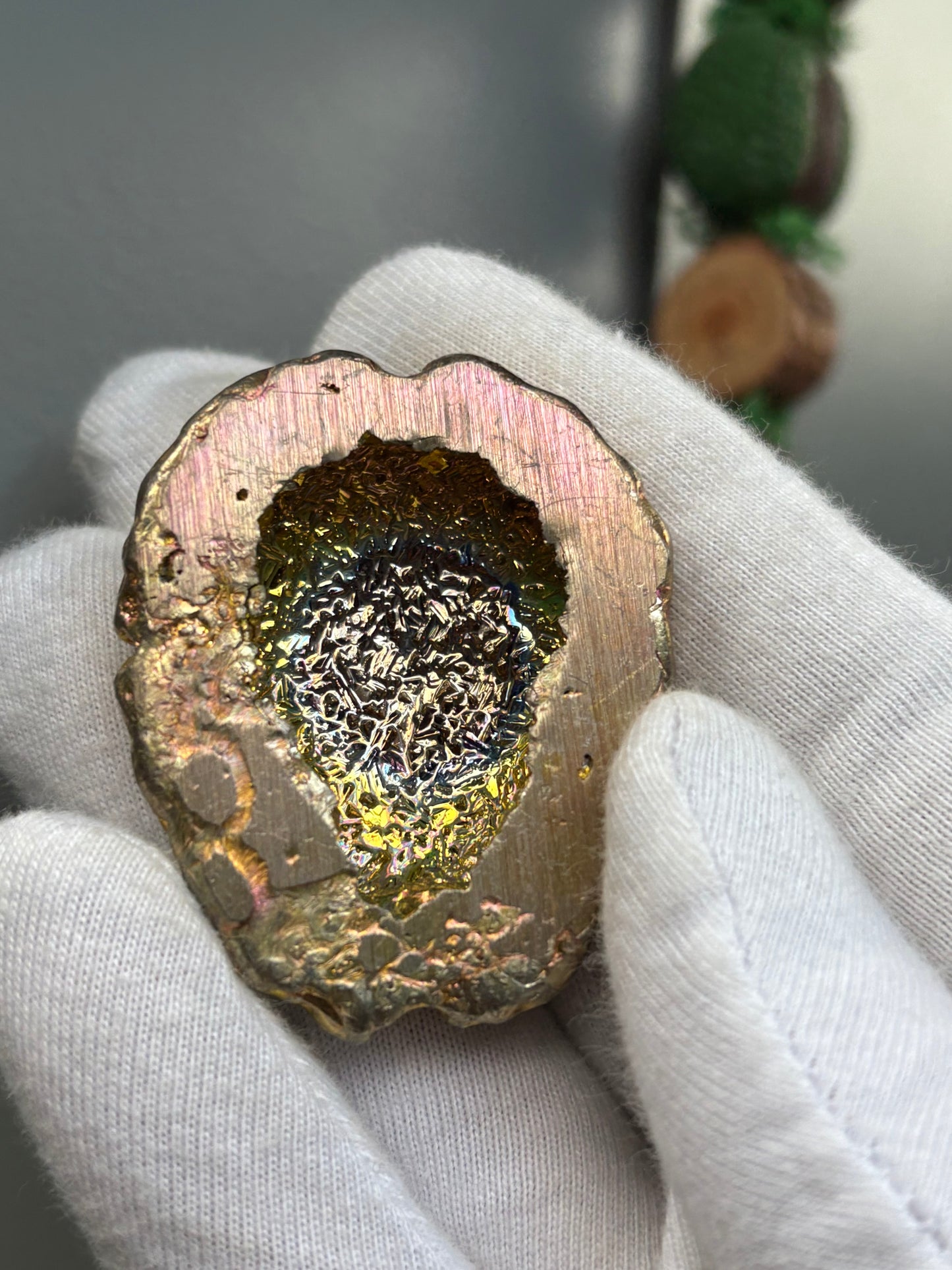 Peach Gold Bismuth Crystal Brain Metal Art Sculpture