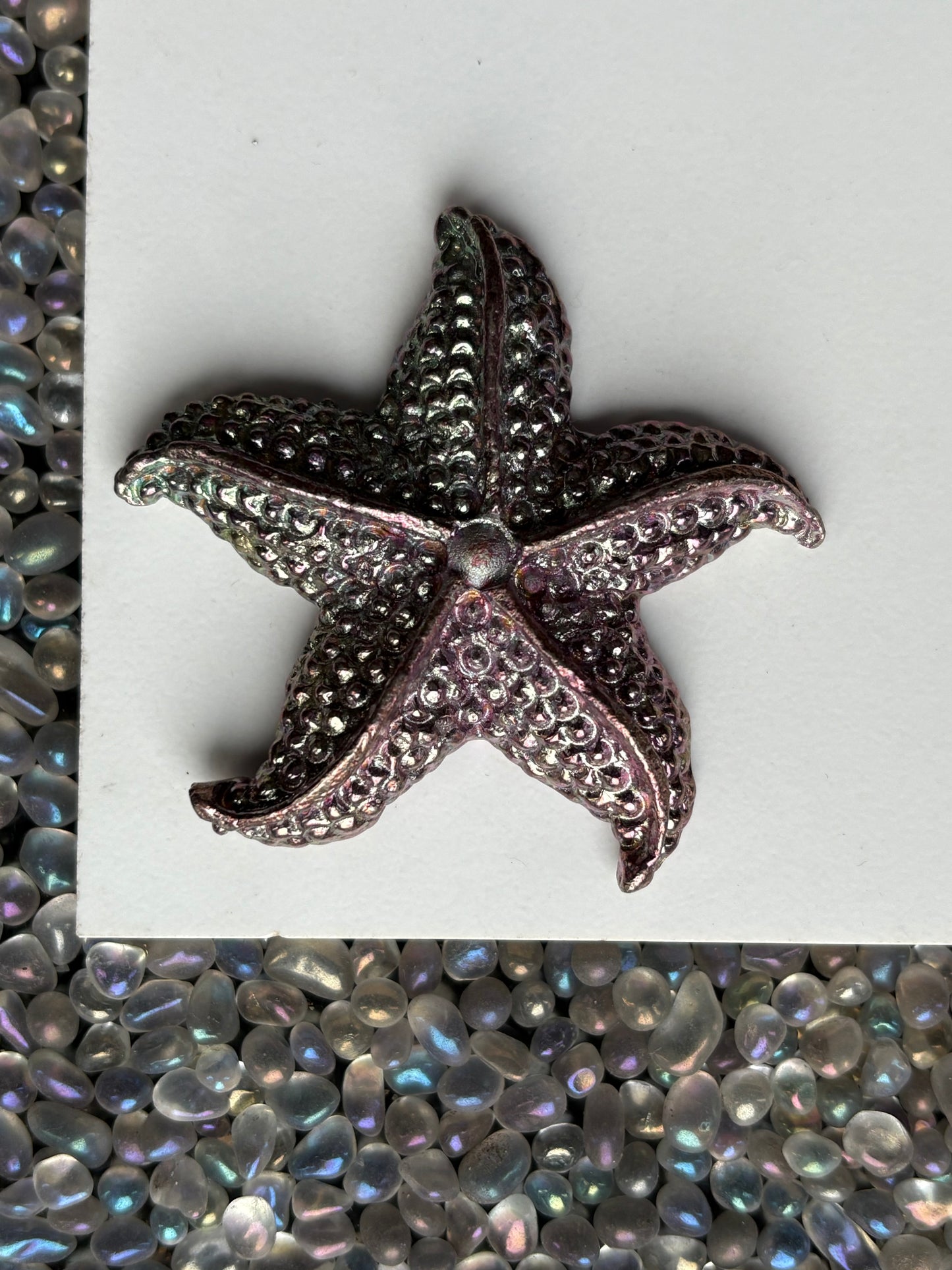 Purple Pink Bismuth Crystal Large Starfish Metal Art Sculpture