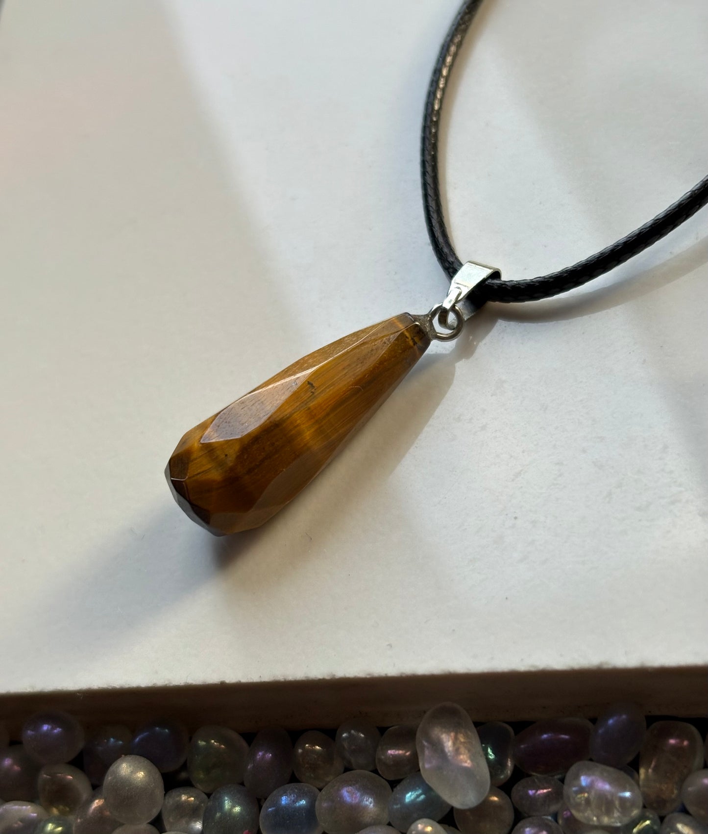 Tigers Eye Gemstone Crystal Cord Necklace Necklace