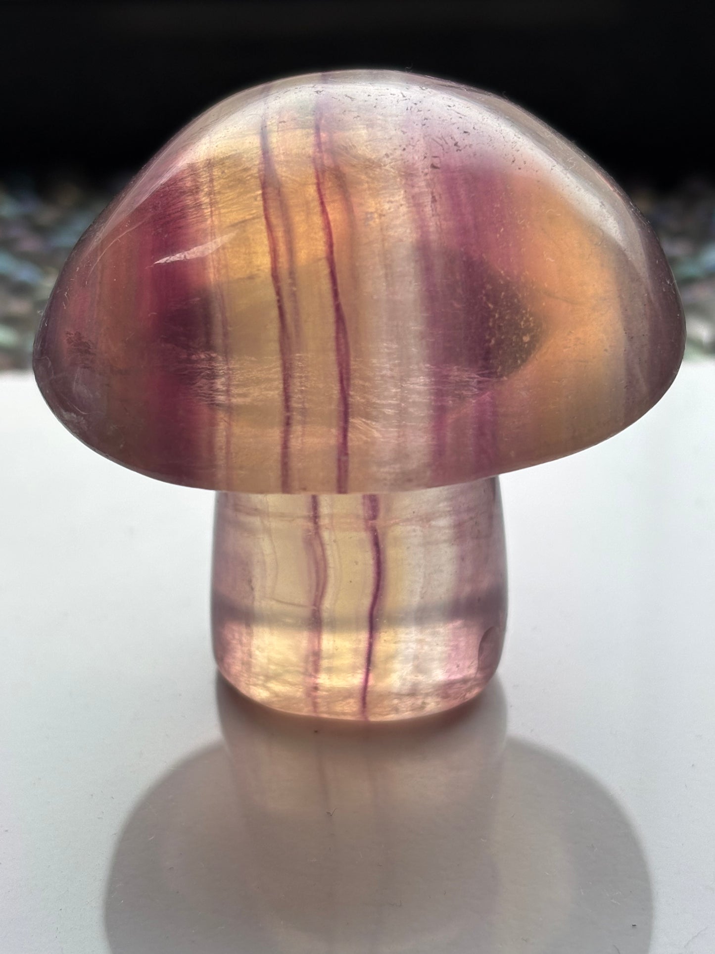Rainbow Fluorite Crystal Gemstone Mushroom Carving - Large