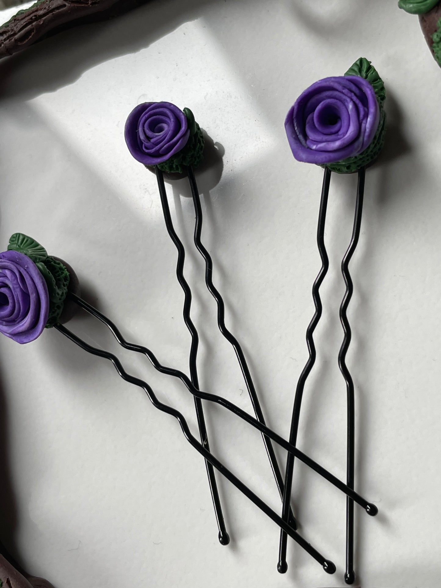 Enchanted Forest Rose Hair Pin Set - Purple