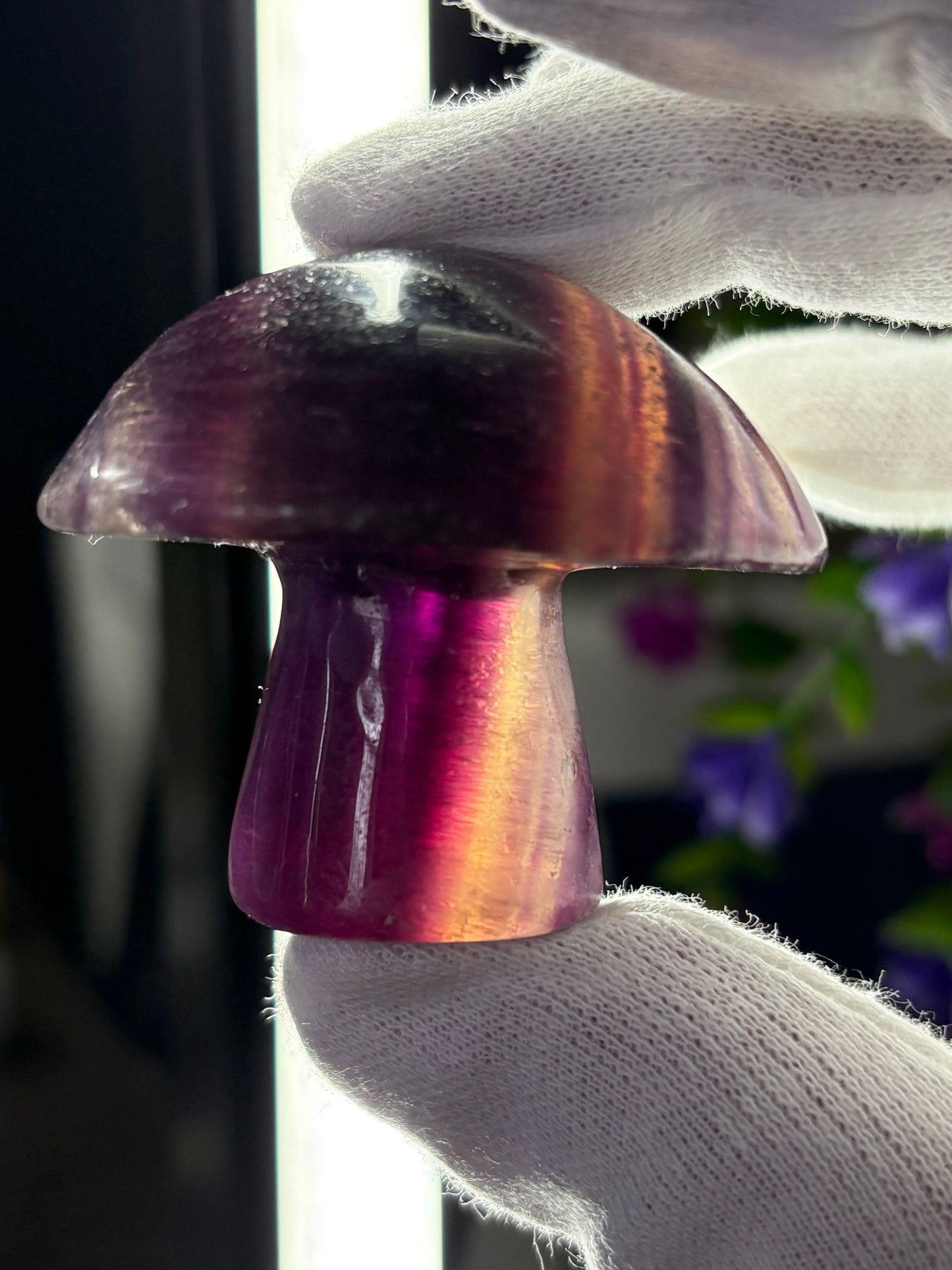 Purple Yellow Fluorite Crystal Gemstone Mushroom Carving (2) - Medium