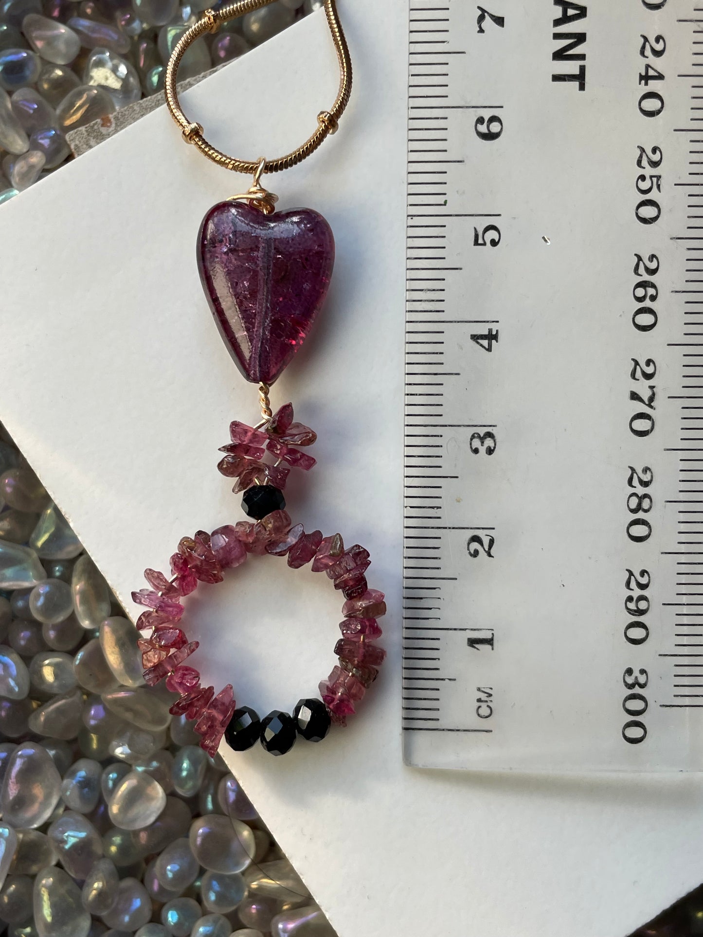 Pink Tourmaline Crystal Gemstone Rough Nugget Heart Necklace