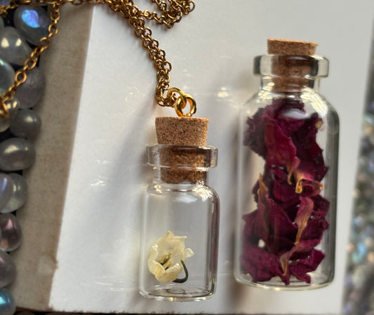 Secret Garden Dried Flower Vial Necklace Gift Set (gold)