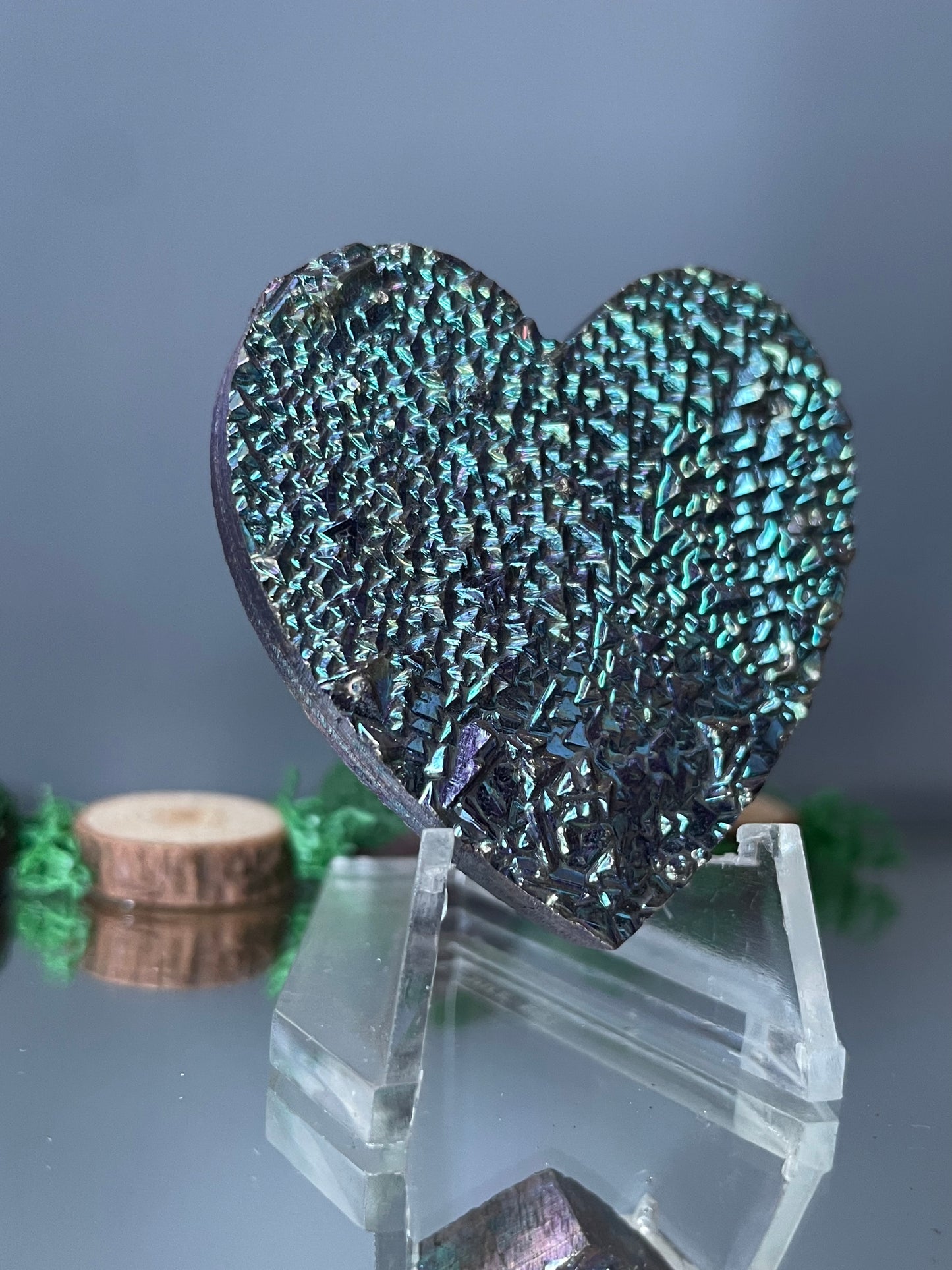 Purple Blue Bismuth Crystal Heart Cut Out Metal Art