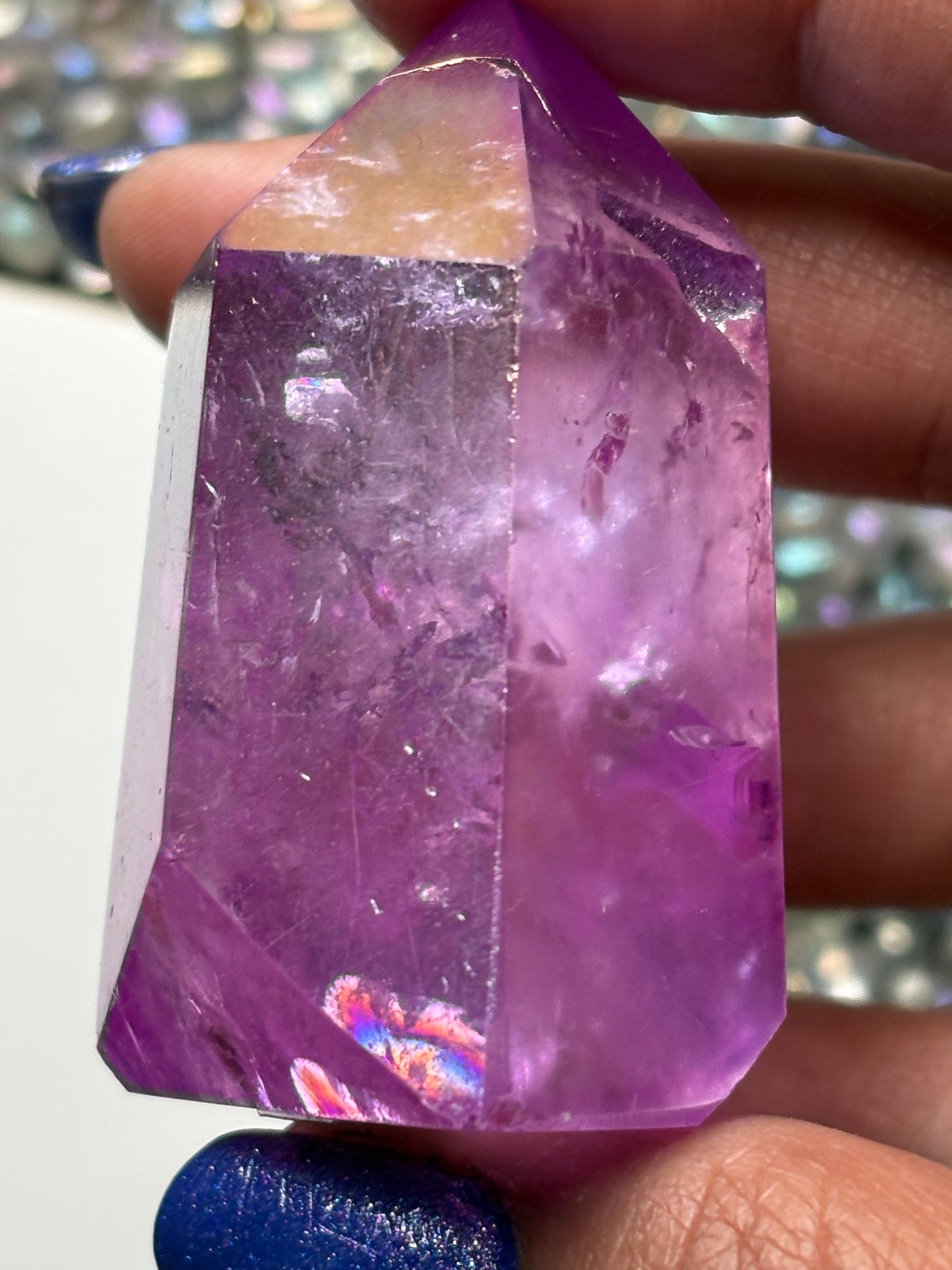 Purple Aura Quartz Crystal Gemstone Tower Point (B)