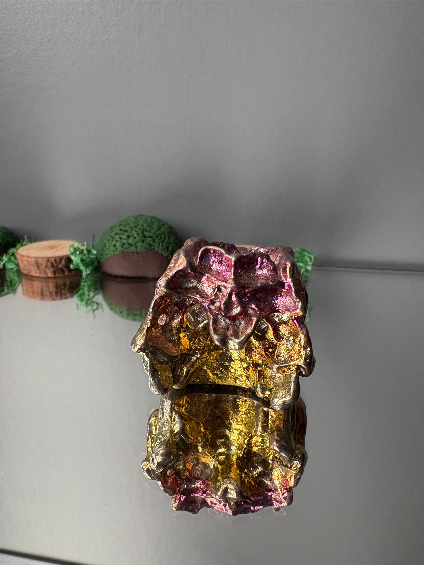 Pink Gold Bismuth Crystal Small Trex Skull Metal Art Sculpture