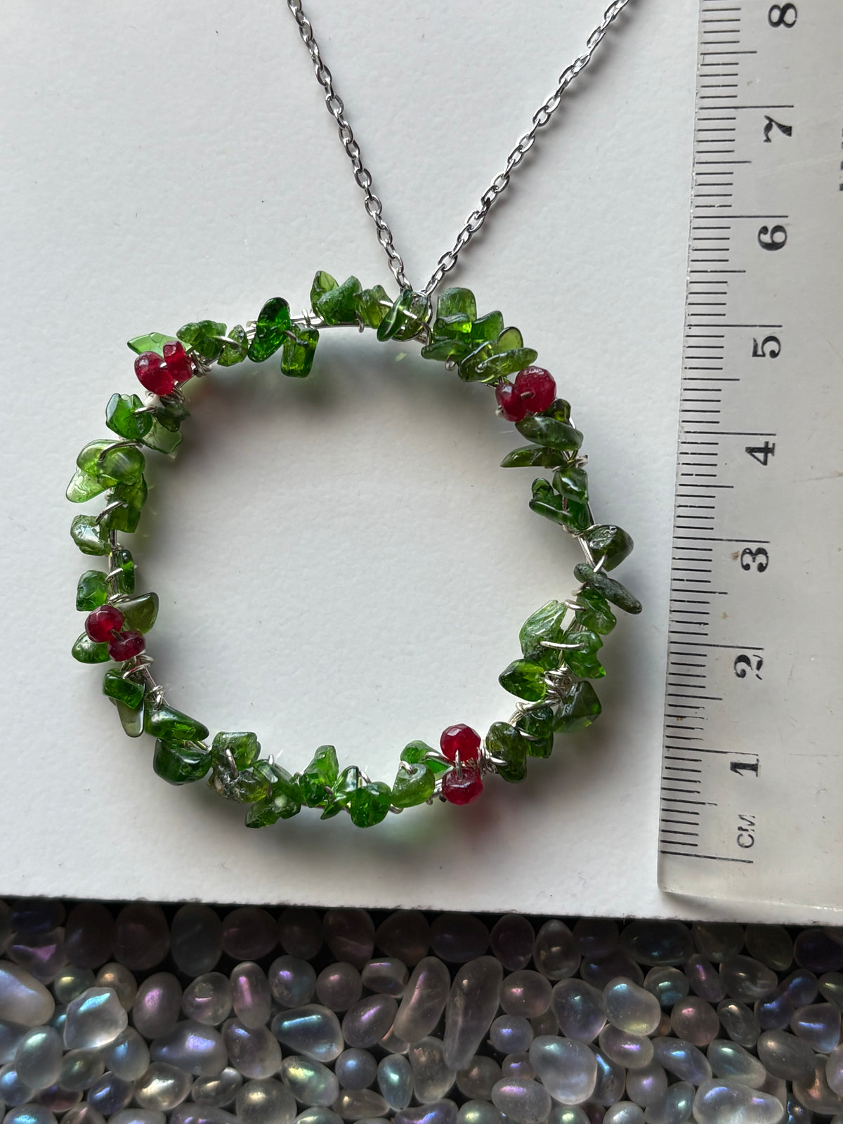 Diopside Crystal Gemstone Leafy Wreath pendant silver Necklace (Certified)
