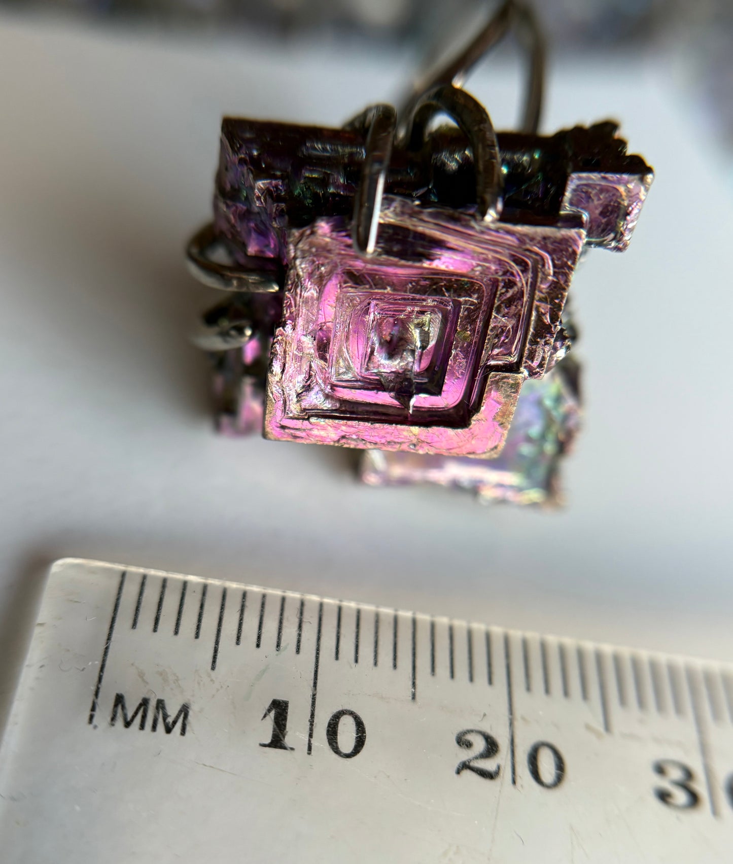 Bismuth Rose Crystal Metal Art Silver Ring