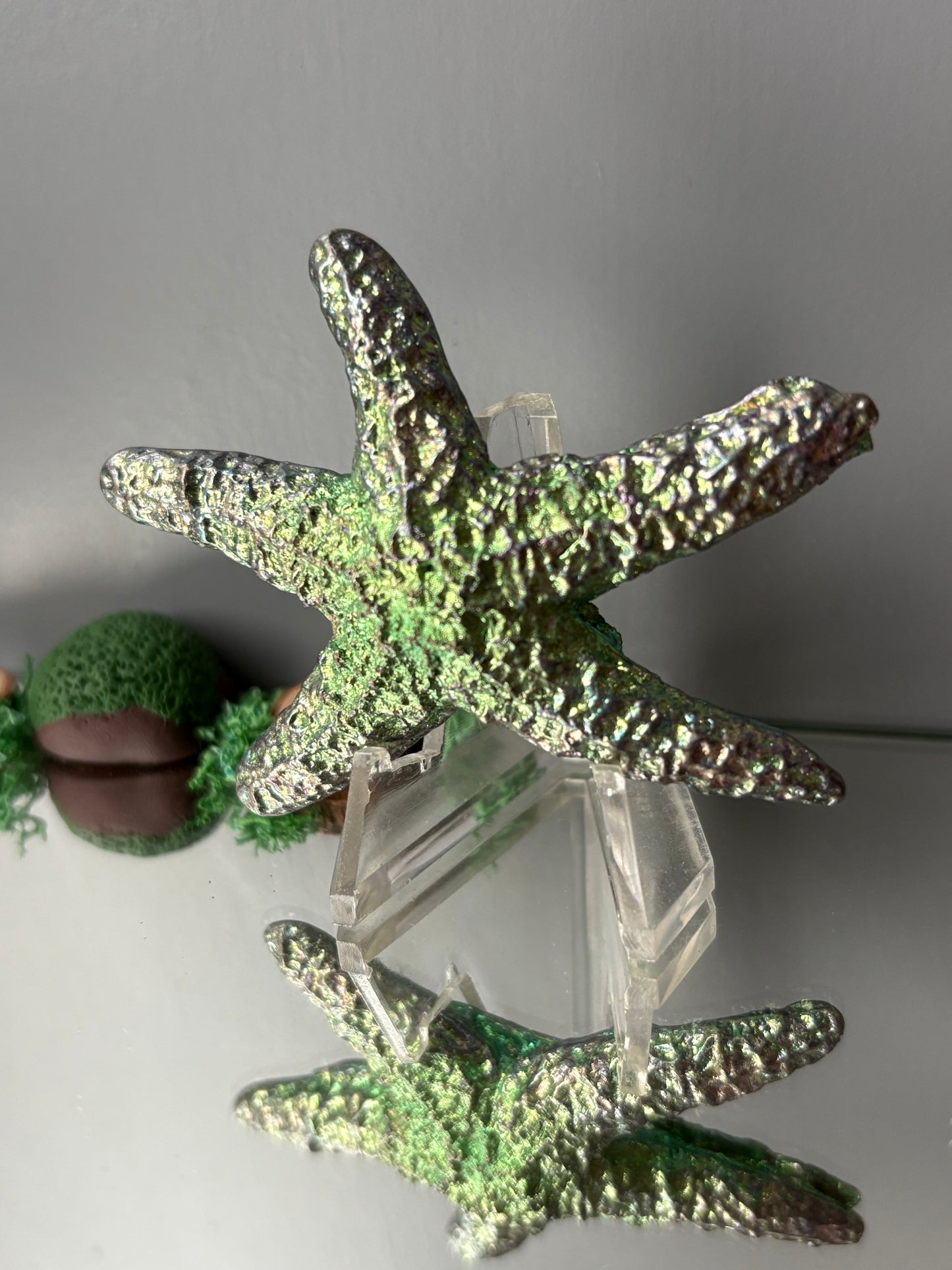 Green Bismuth Crystal Large Starfish Metal Art Sculpture