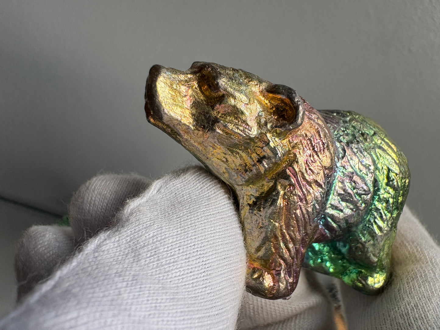 Rainbow Bismuth Crystal Mini Bear Metal Art Sculpture