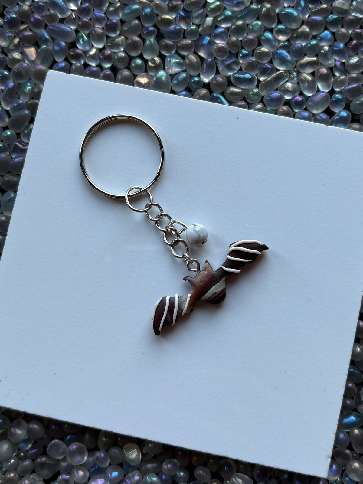Chocolate Candy Bat Clay & Howlite Crystal Gemstone Keychain