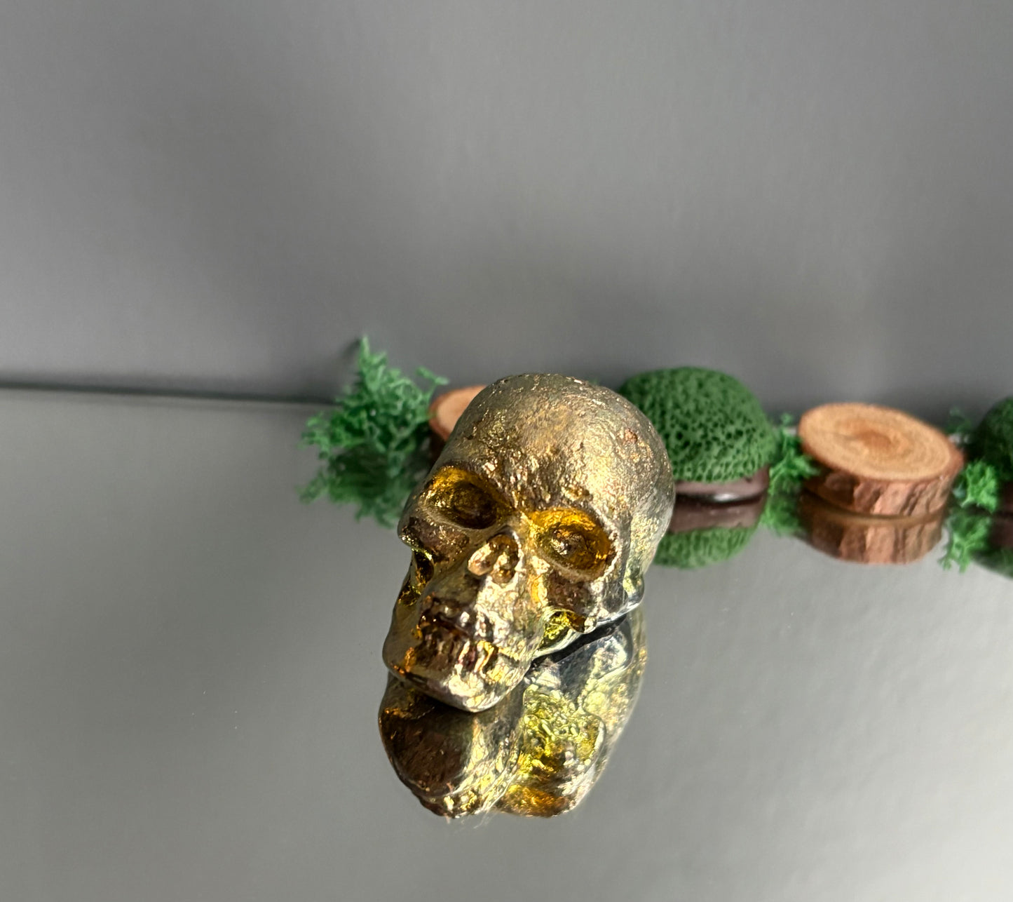 Gold Bismuth Crystal Small Skull Metal Sculpture