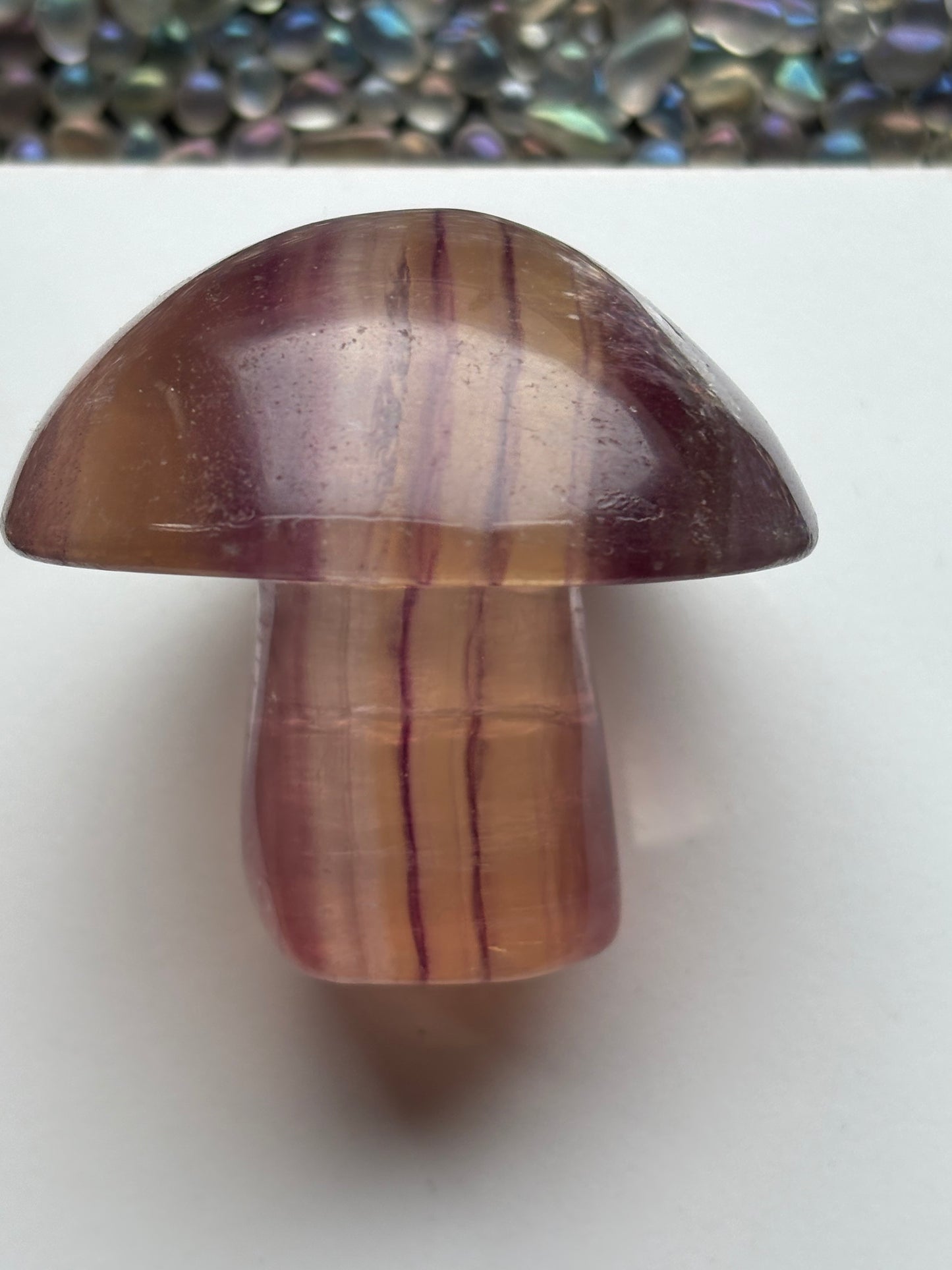 Rainbow Fluorite Crystal Gemstone Mushroom Carving - Large