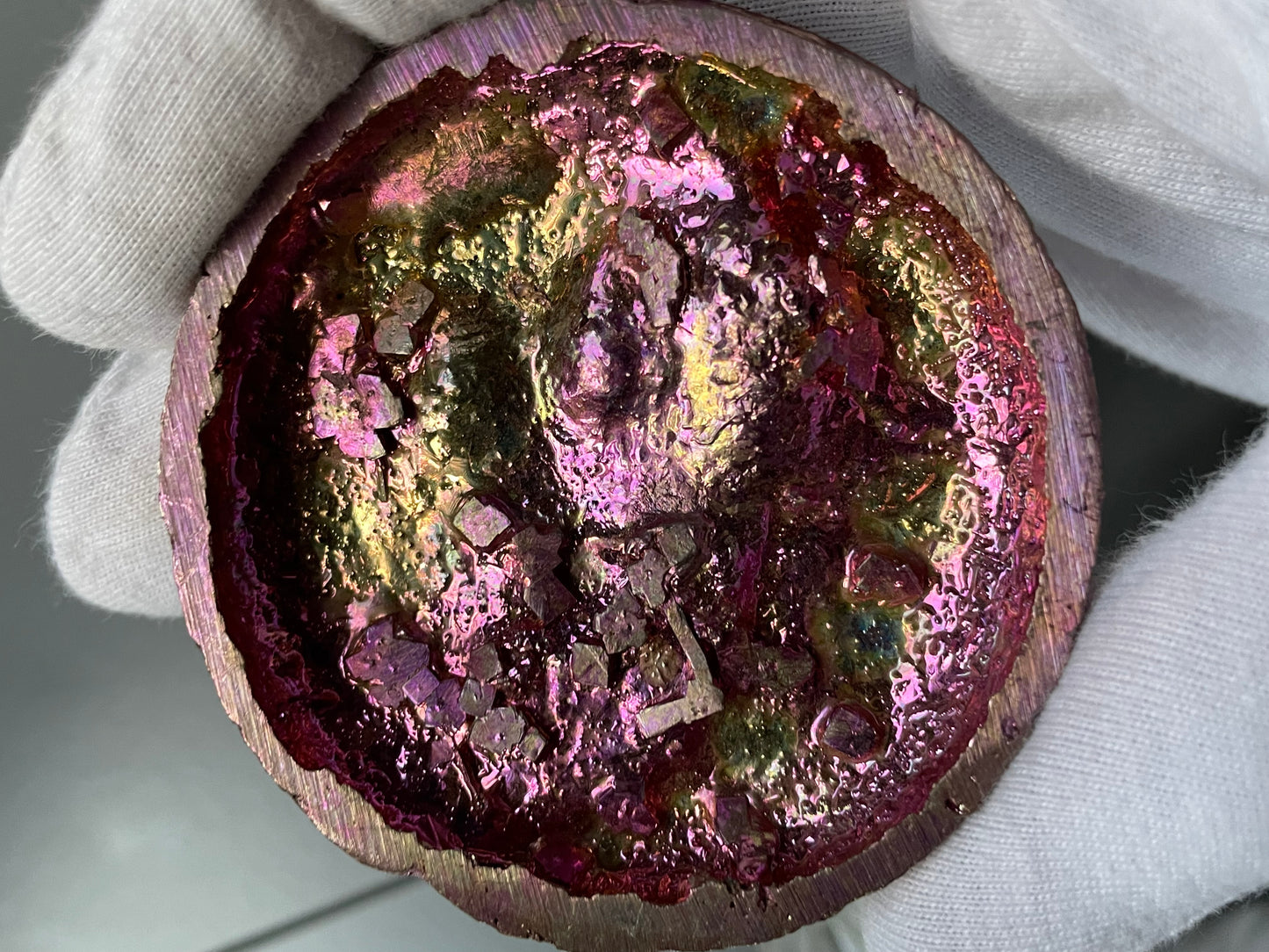 Pink Bismuth Crystal Sun Moon Metal Art Sculpture