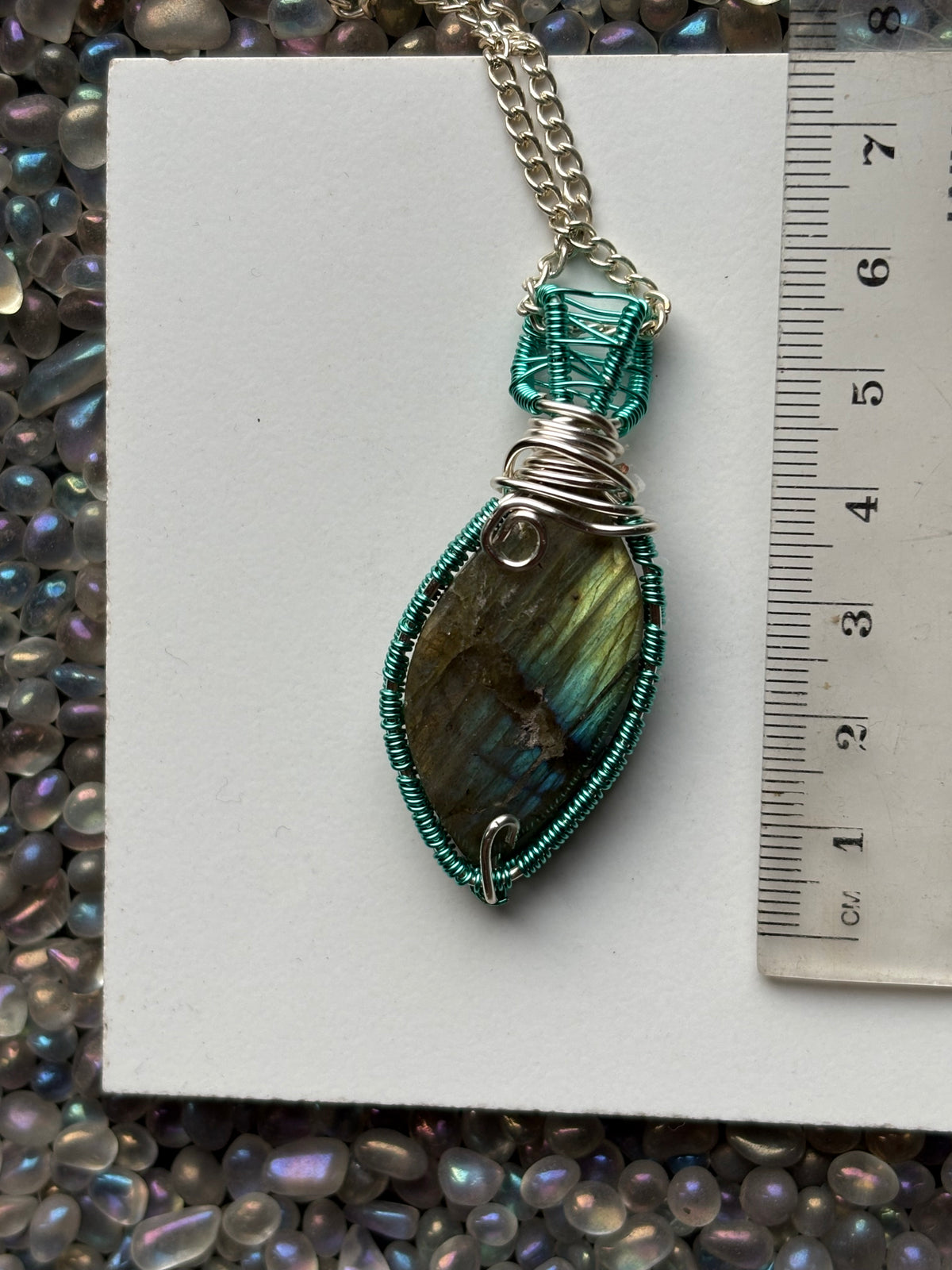 Blue Gold Labradorite Crystal Gemstone Turquoise Wire Necklace