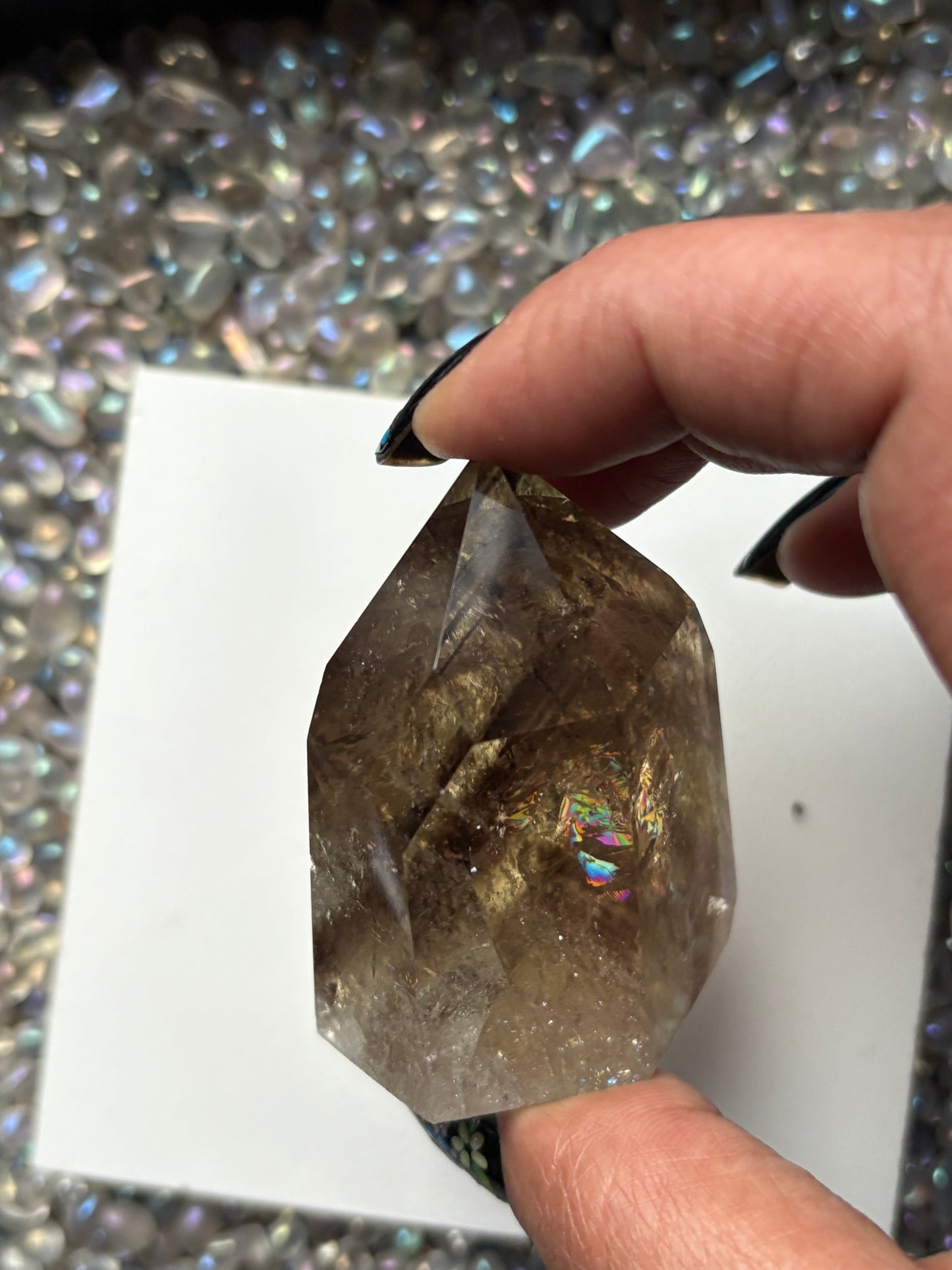 Rainbow Phantom Smoky Citrine Crystal Gemstone Tower Point - P3