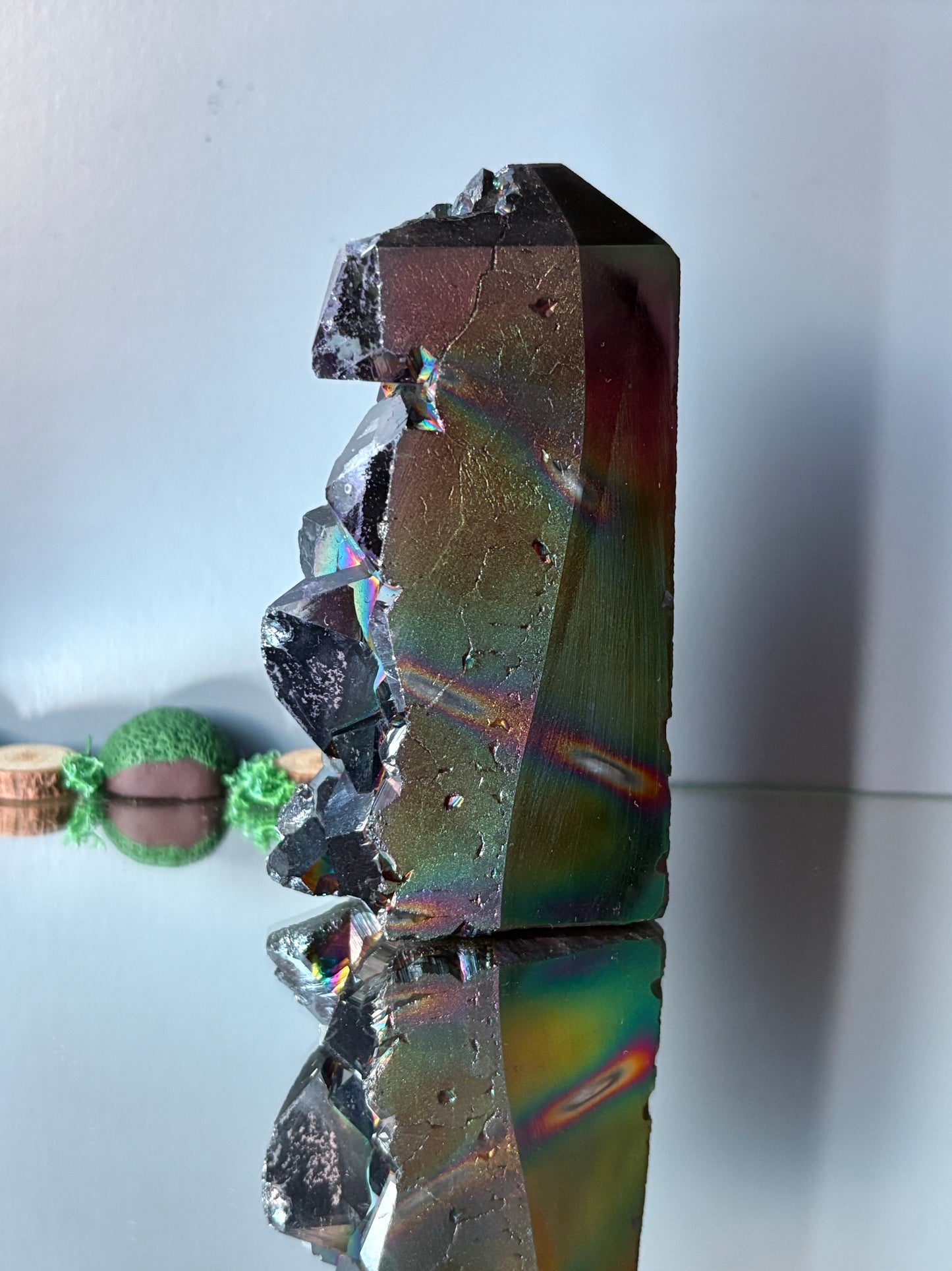 Black Aura Coated Amethyst Gemstone Crystal Cluster Tower Chunk (B)