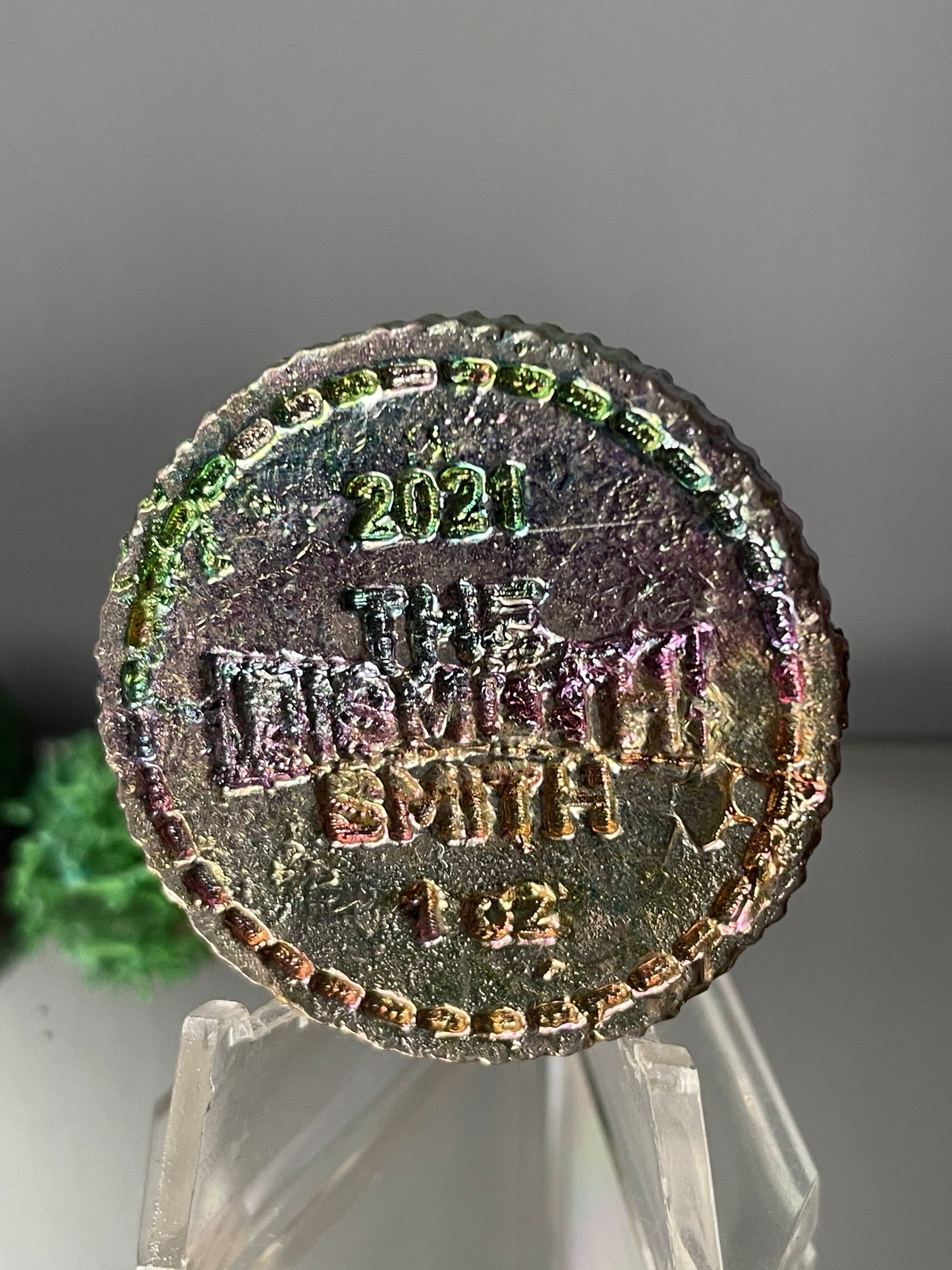 Rainbow Bismuth Crystal Star Coin Metal Sculpture Art (2)