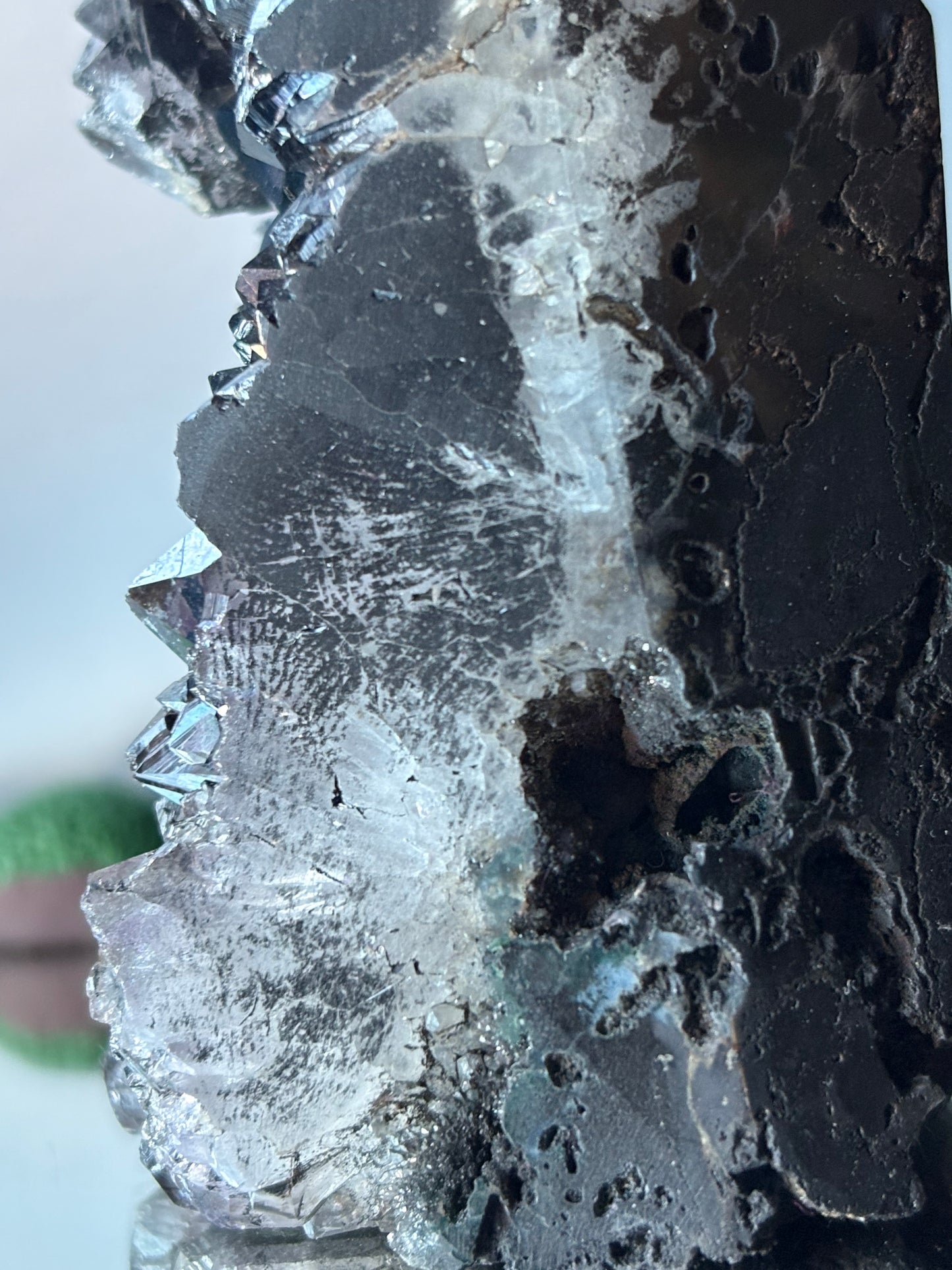 Black Aura Coated Amethyst Gemstone Crystal Cluster Tower Chunk (A)