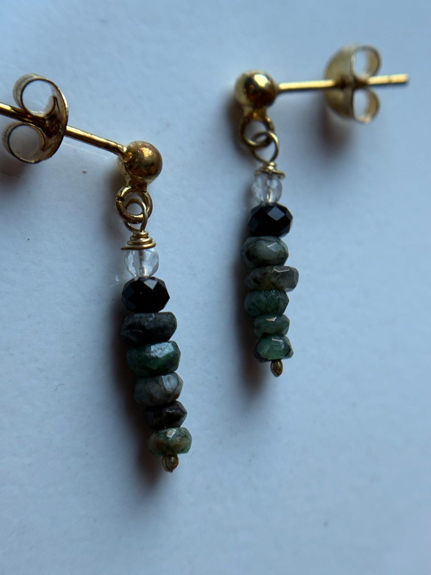 Emerald Spinel & Clear Quartz Crystal Gemstone 925 Gold Earrings (Certified)