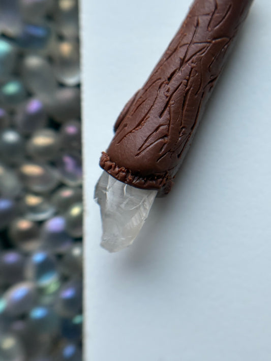 Scottish Quartz Crystal Gemstone Clay Wooden Wand Necklace (4)