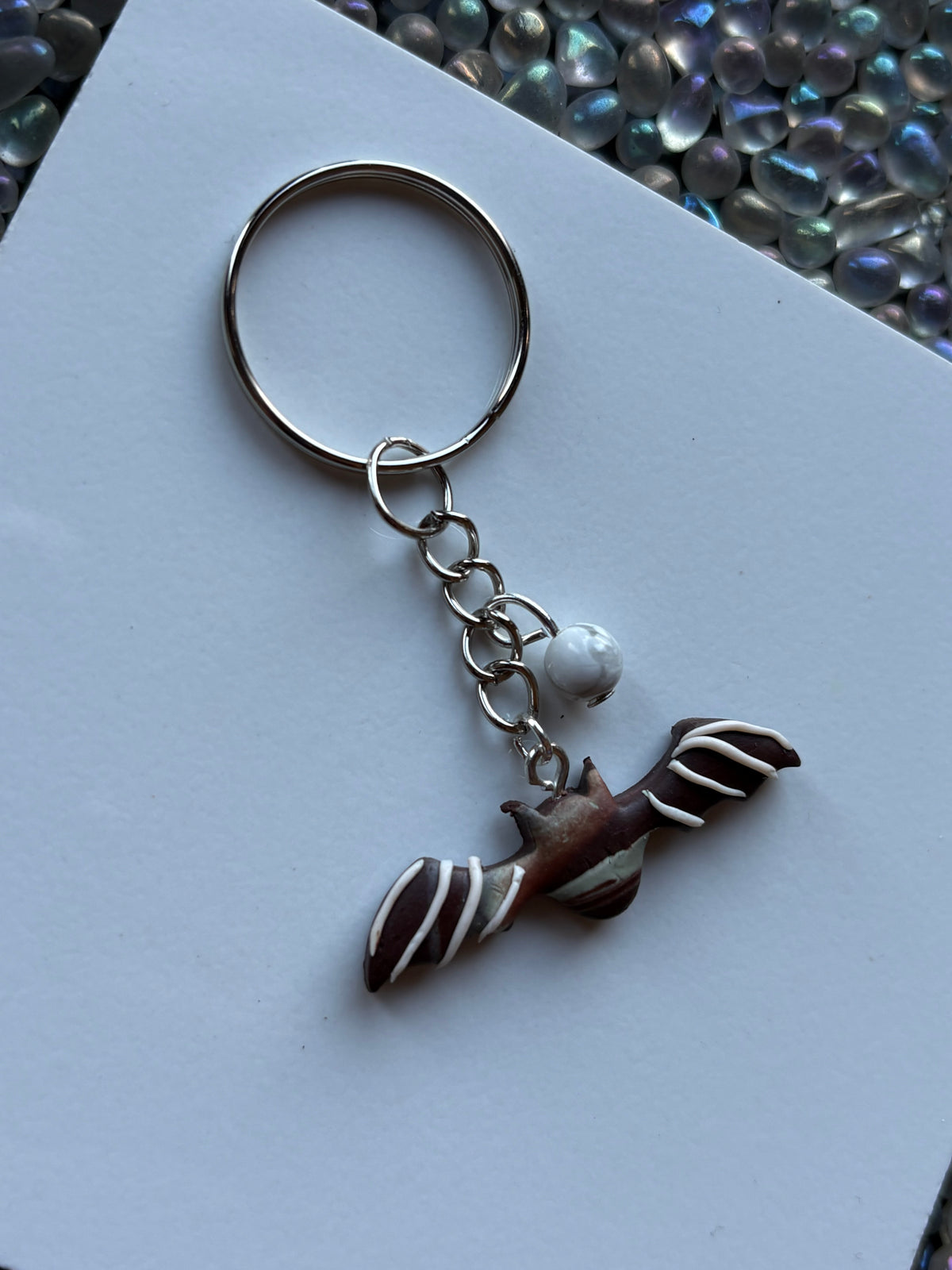 Chocolate Candy Bat Clay & Howlite Crystal Gemstone Keychain