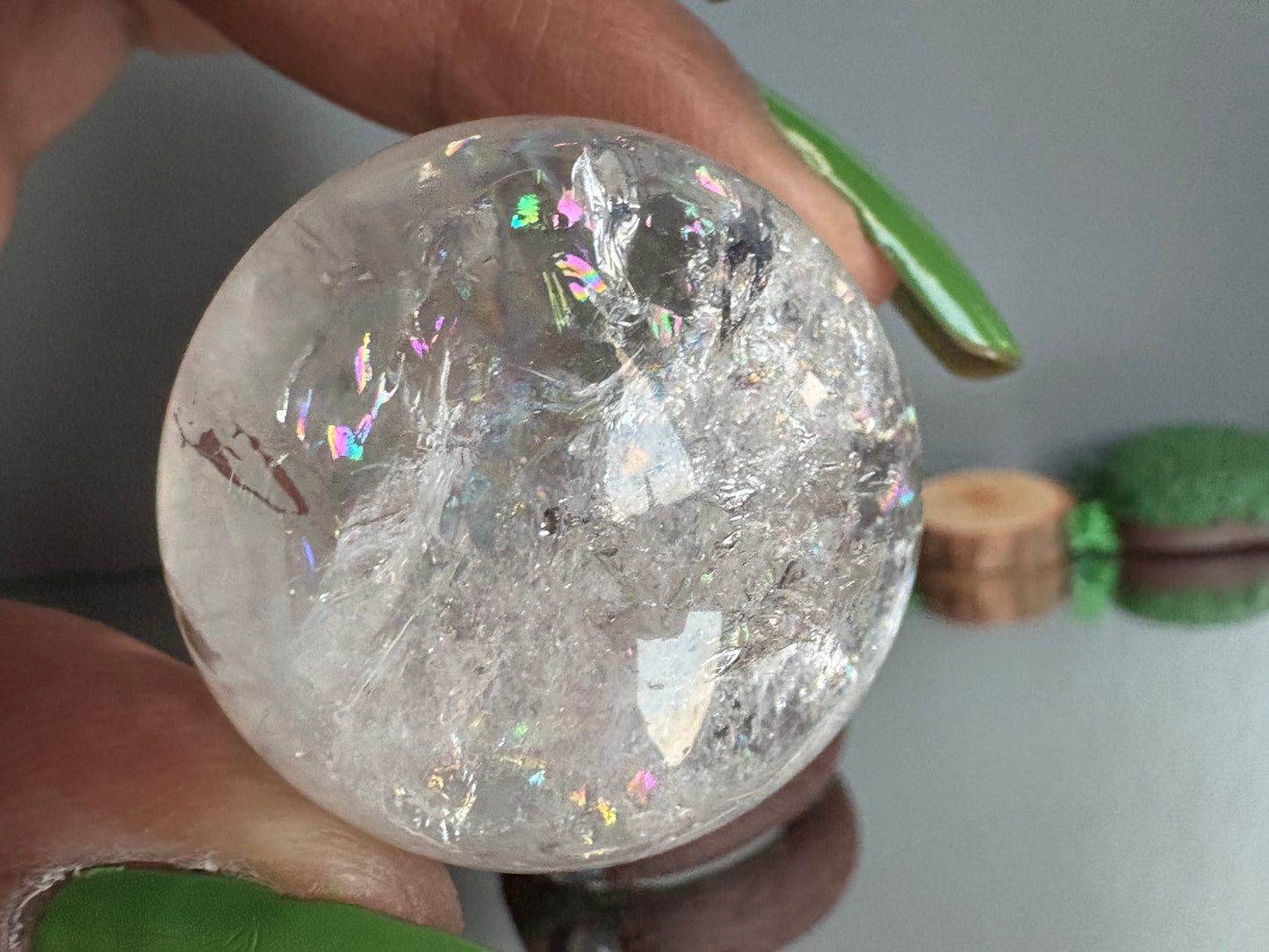 Rainbow Quartz Crystal Gemstone Sphere Clay Agate Ring Holder Gift Set