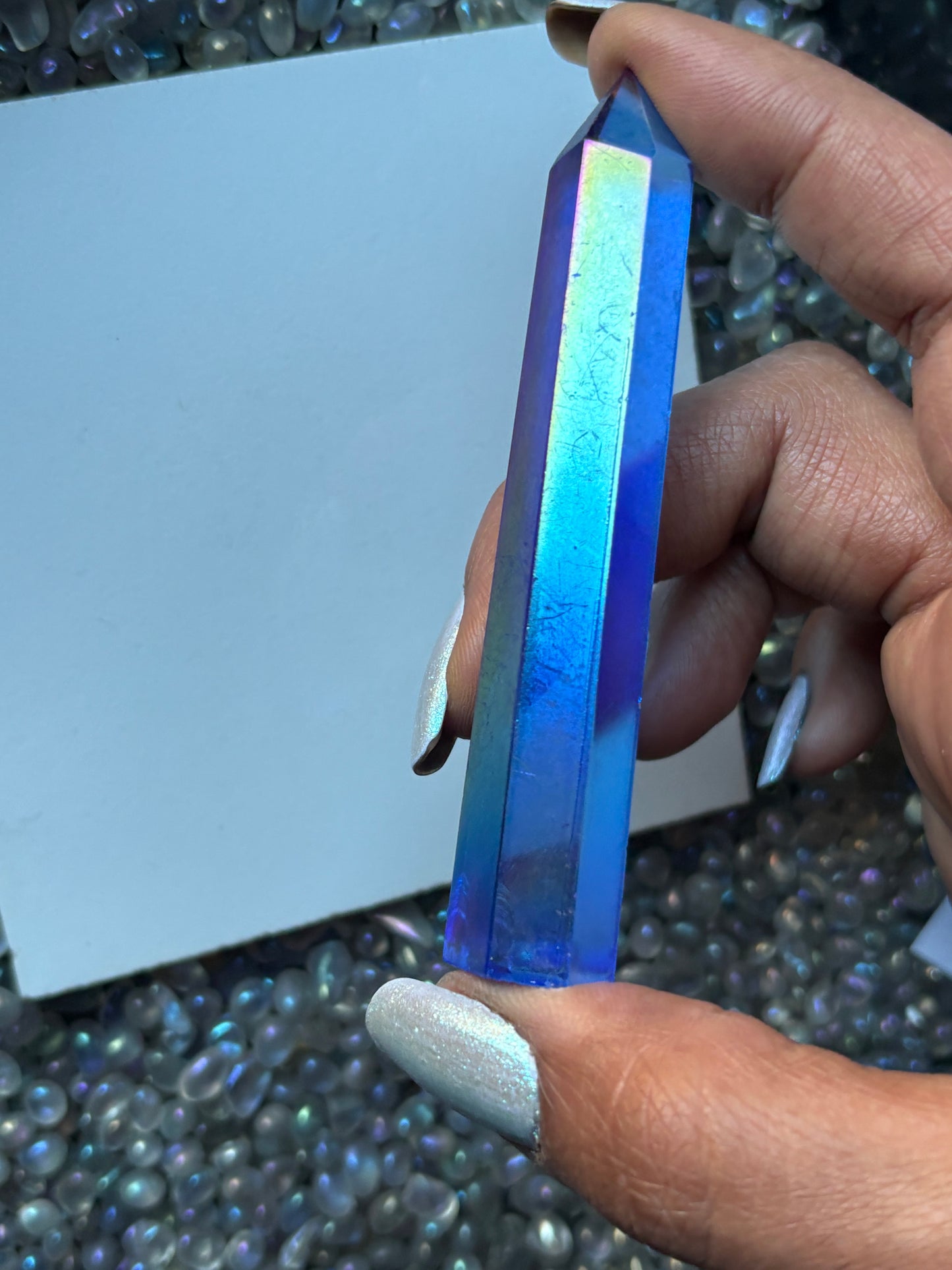 Blue Aura Quartz Crystal Gemstone Tower Point (5)