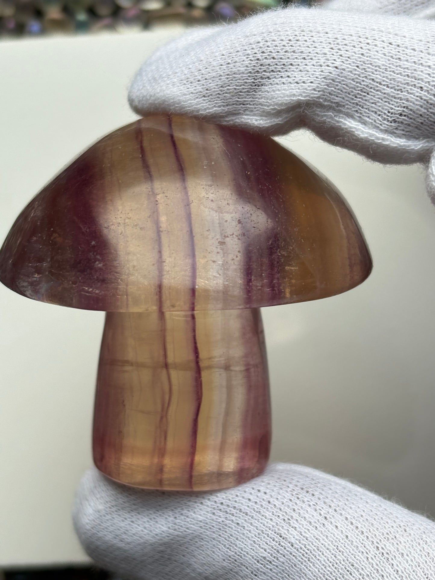 Rainbow Fluorite Crystal Gemstone Mushroom Carving - Large
